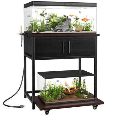 20-29 Gallon Fish Tank Stand with Power Outlet and Storage Cabinet,Aquarium Stand with Slide-Out Fish Tank Shelf,Heavy Duty Metal Frame and Waterproof Wood,31.5" L x 15.7" W 770LBS Capacity