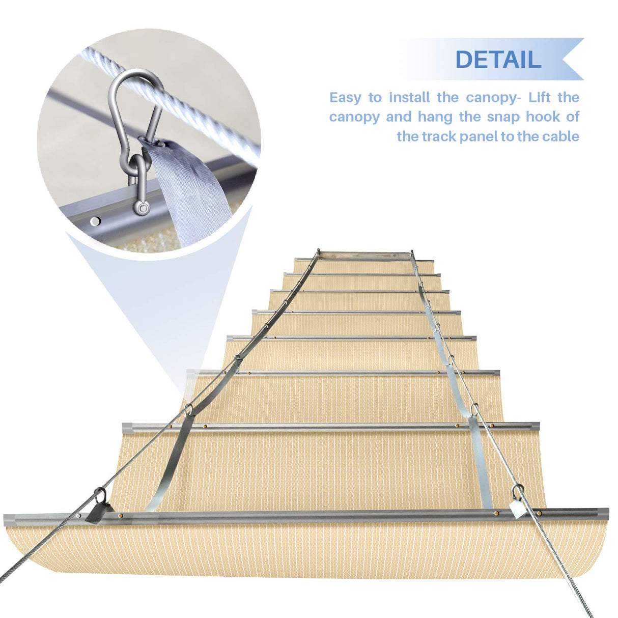 E&K Sunrise 4'Wx16'L Pergola Shade Cover Retractable Canopy Outdoor Wave Sun Shade for Patio Garden Backyard Deck Trellis (Beige) E&K