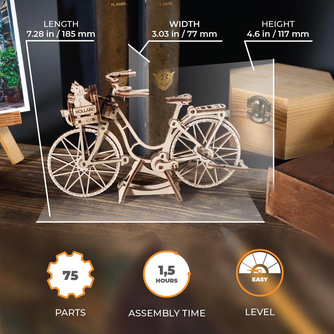 UGEARS Dutch Bicycle 3D Puzzles for Adults - Model Building Kits Wood Puzzle Hobbies for Men - Rompecabezas 3D Para Adultos - Wooden Model Kit to Build UGEARS