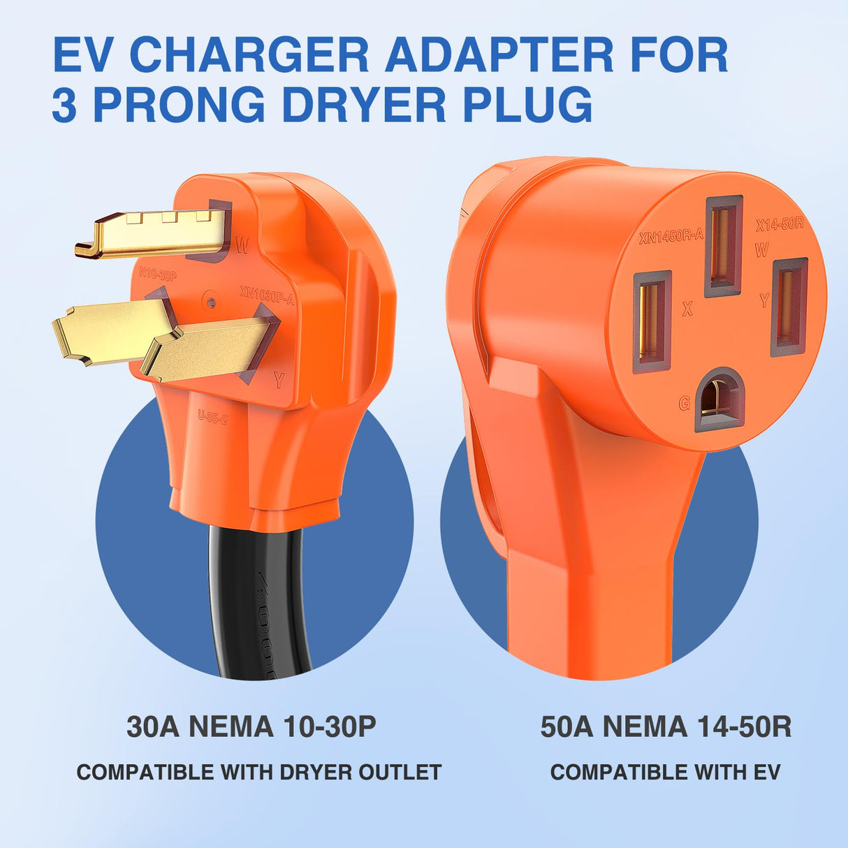 Nilight EV Charger Adapter Cord 30 Amp to 50 Amp 3 Prong Pure Copper Old Dryer Outlet to EV Plug Conversion Heavy Duty 10 Gauge Wire 10-30P 14-50R 30M/50F for Level 2 EV Charging Nilight