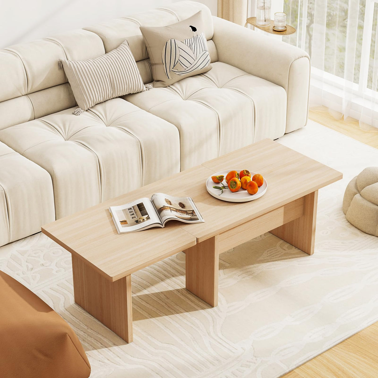 Giantex L-Shaped Coffee Table Set of 2, Modular Nesting Center Table with Grain Finish, Mid Century Modern Living Room Tables for Small Spaces Apartment (Oak) Giantex
