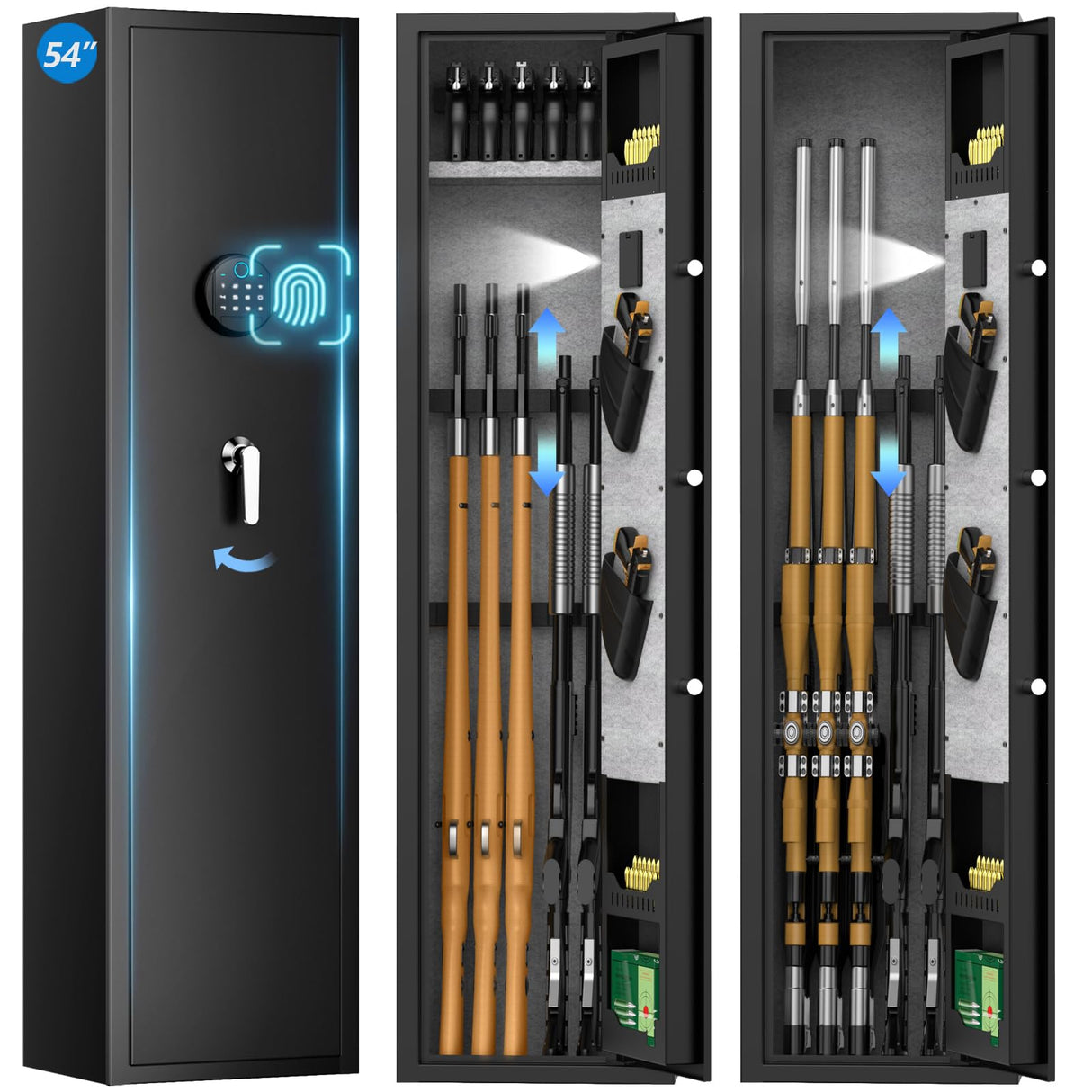 KARUIKEV 3-5 Large Gun Safes for Home Rifle and Pistols (with/without Scope),Quick Access Long Rifle Safes for Home,Gun Cabinets with Fingerprint Keypad, Adjustable Pistol Rack, Removable Shelf Karuikev