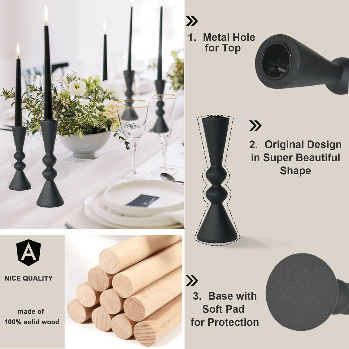 SDALI HOME 2 Candle Holder Black Candlestick Holders-Taper Candle Holders for Candlesticks Set of 2,Double Modern Wooden Small Candle Sticks Candle Holder for Decor(7.5"/6" H) SDALI HOME