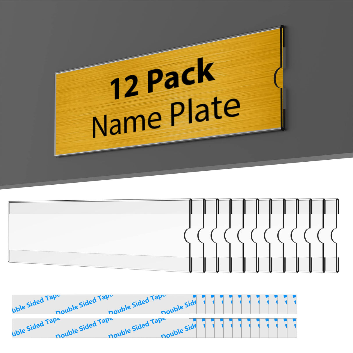 TONICE® 12 Pack 8x2 Wall Nameplate Holders, Acrylic Nameplate Holders, Wall Mount Transparent Nameplate Holders, Office Name Holders. TONICE