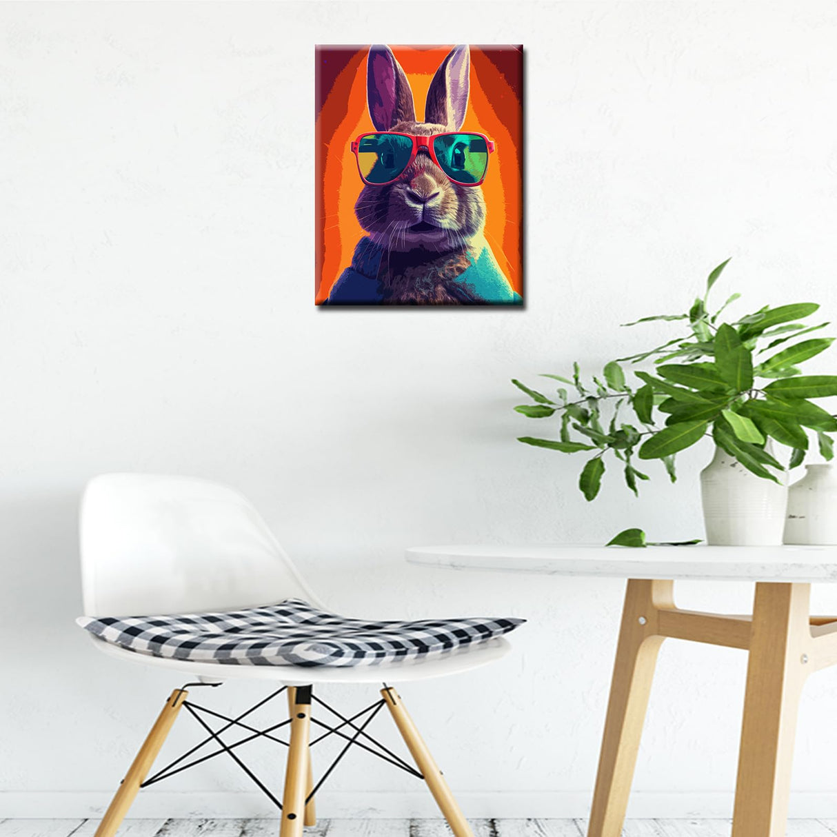 Graffiti Fluffy Rabbit Painting Animal Gray Bunny Paint by Number Kits 16 x 20 inch Canvas DIY Cartoon Wildlife Oil Painting for Kids Adults Beginner with Brushes and Acrylic Abstract Art(Frameless) TUMOVO