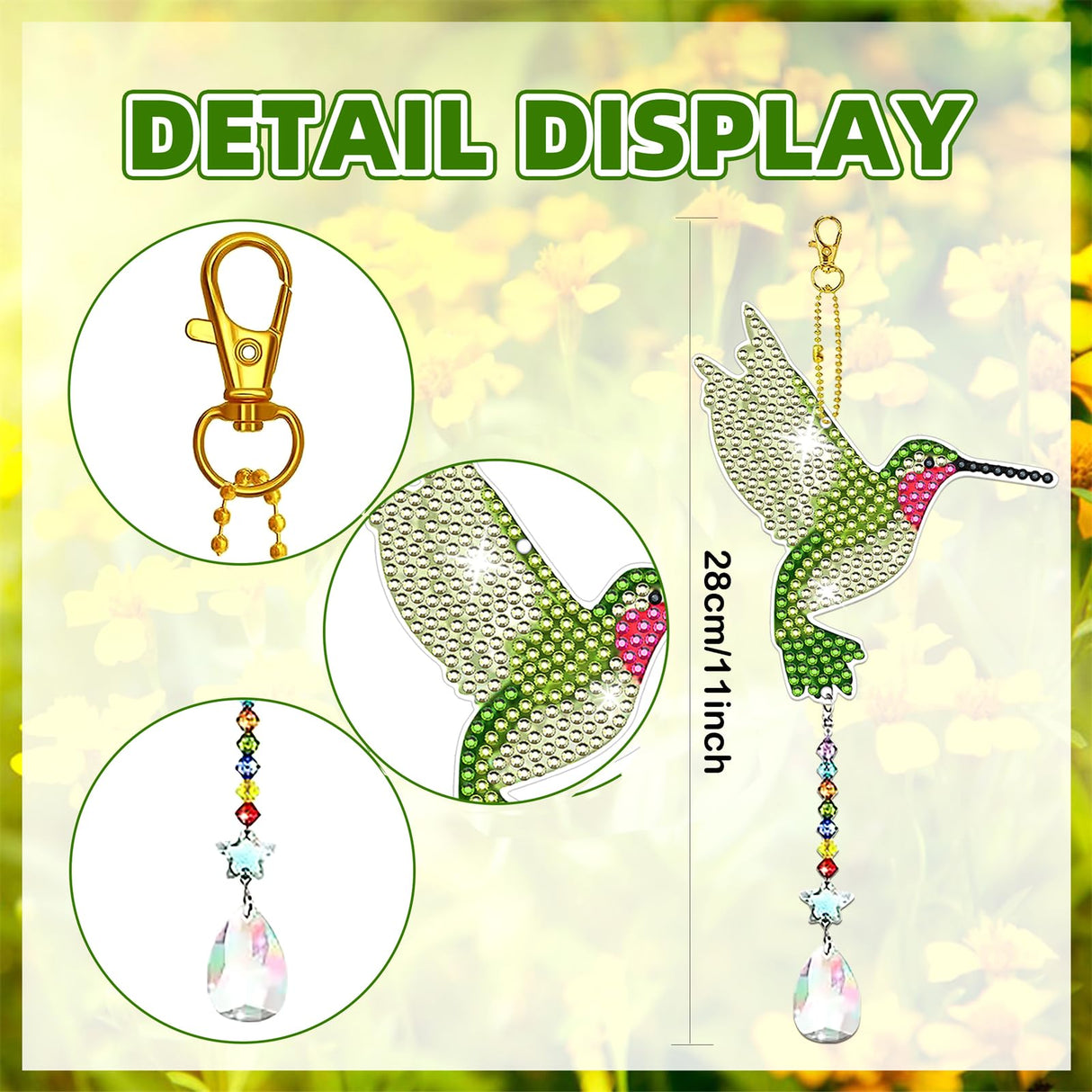 JeCuiK 6 Pcs Diamond Painting Wind Chimes Rhinestone Hummingbird Diamond Art Suncatcher Double Sided 5D DIY Diamond Painting Kits for Adults Christmas Ornament Best Gifts for Mom JeCuiK