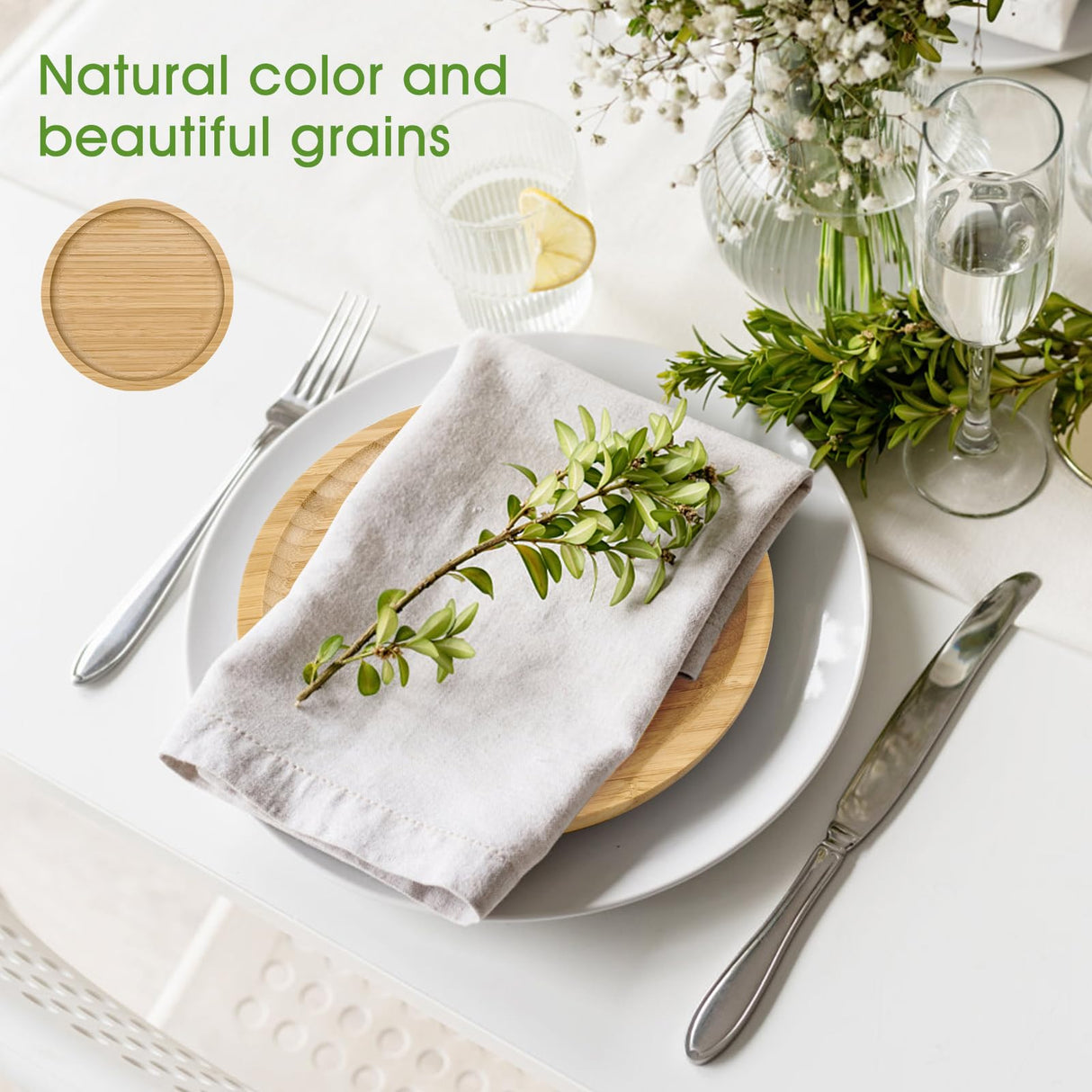 LorisArm Bamboo Plates 8-inch Round ServingTray Wooden Plate Reusable, Wood Serving Platter for Dinner, Dessert, Salad, Appetizer, Snack. LorisArm