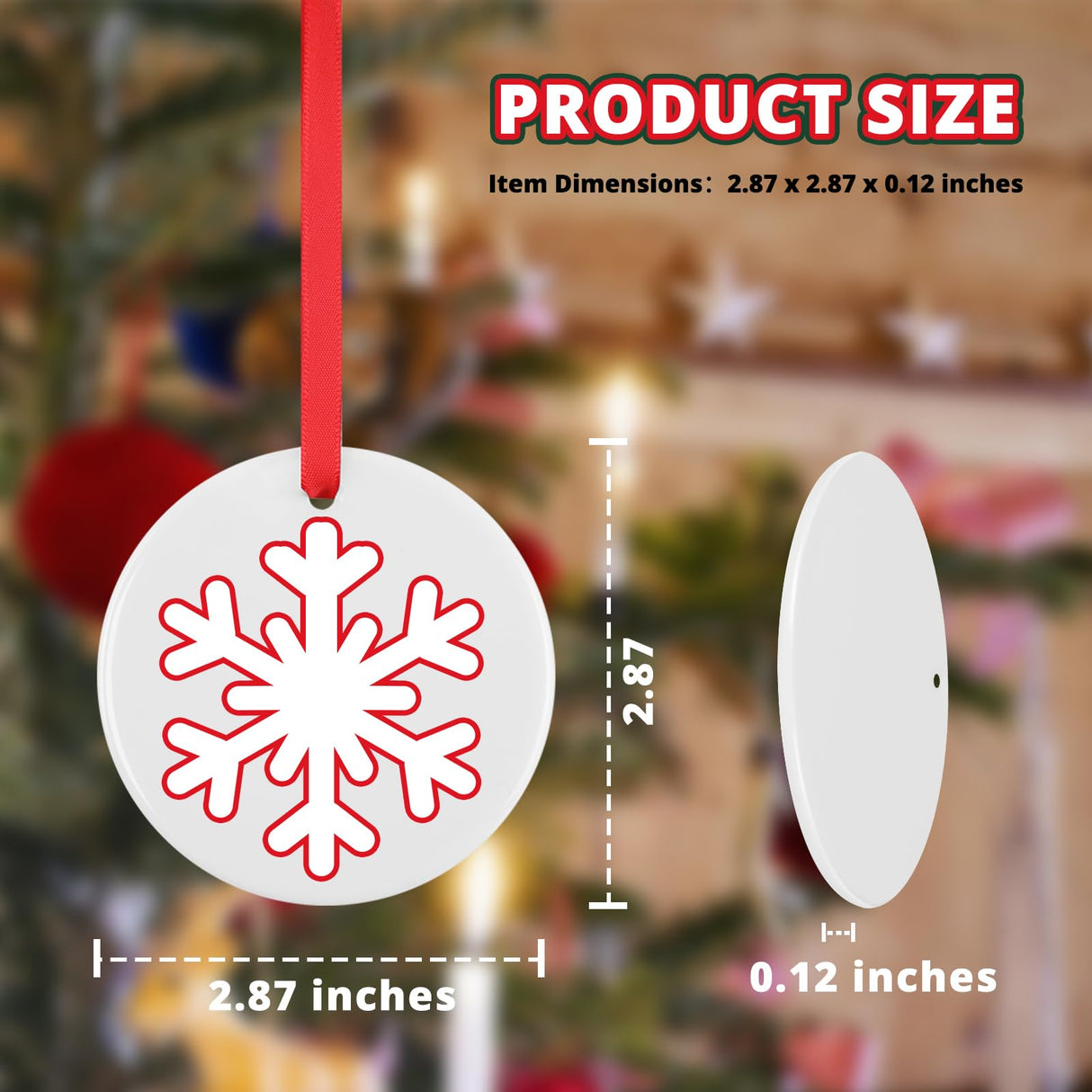 HTVRONT Ceramic Sublimation Ornament Blanks 12PCS - Sublimation Christmas Ornament Blanks Ceramic Decorations - Baby Shower Decorations Sublimation Ornaments with Red Strings (12PCS) HTVRONT