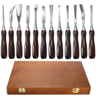 Covzoe 12 Pieces Wood Chisel Set, Woodworking Carving Tools with Wooden Box, CR-V Steel Edge Blade with Premium Wood Handle, Professional Wood Gouge Turning Tools for Craftsman Carpenter Beginners