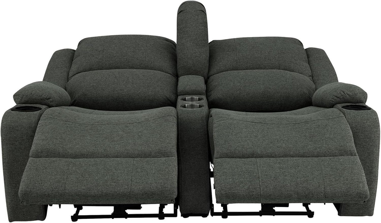 RecPro Charles Powered Double Recliner Sofa & Loveseat | Wall Hugger RV Furniture | Cloth (Fossil, 64") RecPro