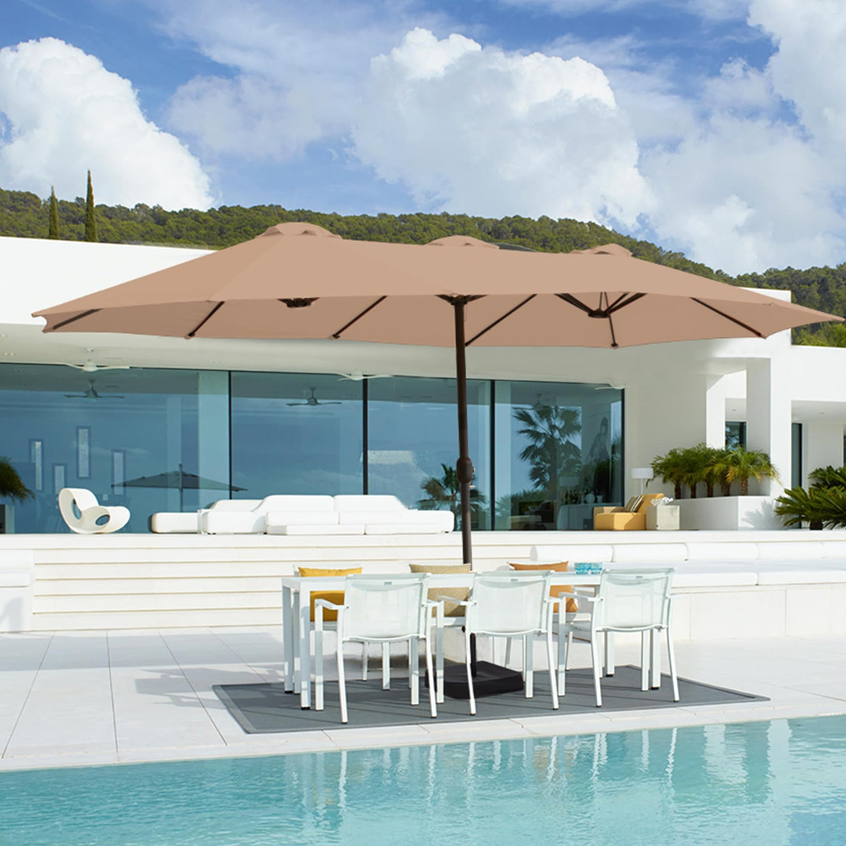 AONETOZ 15ft Large Patio Umbrella,Double Sided Big Umbrella For Patio,Extra Large Outdoor Umbrella,Khaki AONETOZ