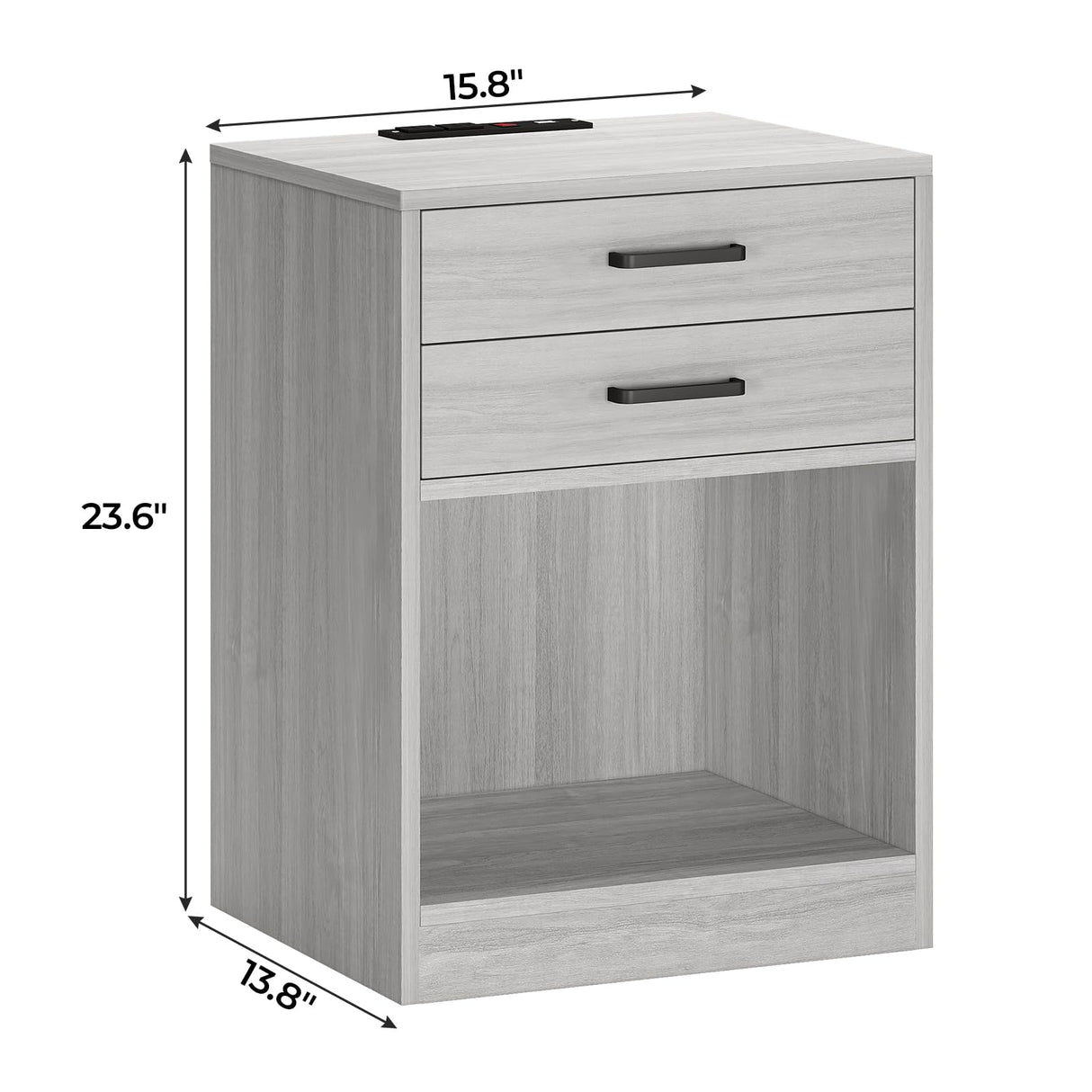 ADORNEVE Nightstands Set of 2,Grey Nightstand with Charging Station & Drawers,Night Stands for Bedrooms Set of 2 ADORNEVE