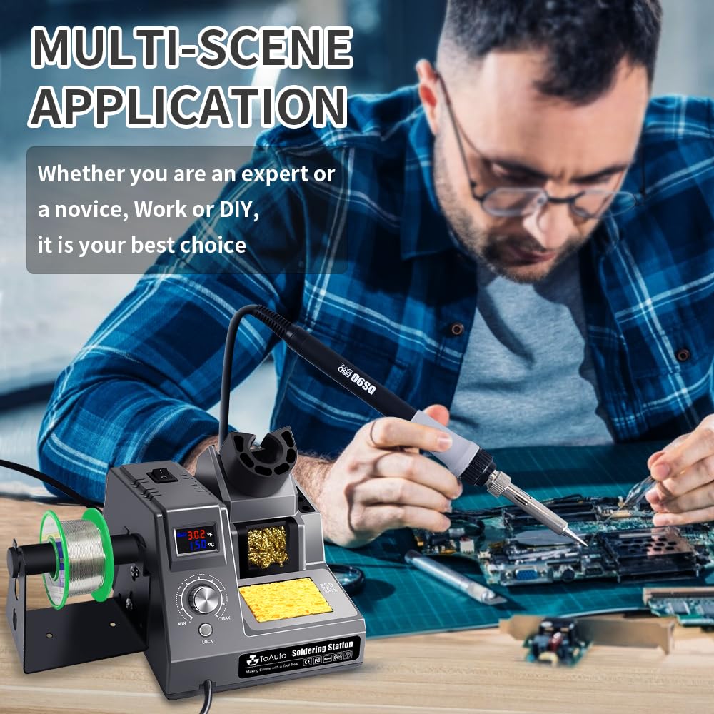 TOAUTO DS90 Soldering Station-°F & °C Dual Digital Display Soldering Iron Station Kit,90W Soldering Iron,302℉- 842℉ Temperature, Anti-Static Design & Grounding Wire, Auto Standby & Sleep,5 Solder Tips TOAUTO