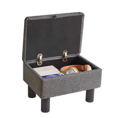 Aibiju Linen Small Ottoman Foot Rest, Foot Stools with Storage Small, Upholstered Rectangle Wood Ottoman with Safety Hinge Flip Top, Bed Stool for Bedroom Dorm Light Gray YD-JD1364