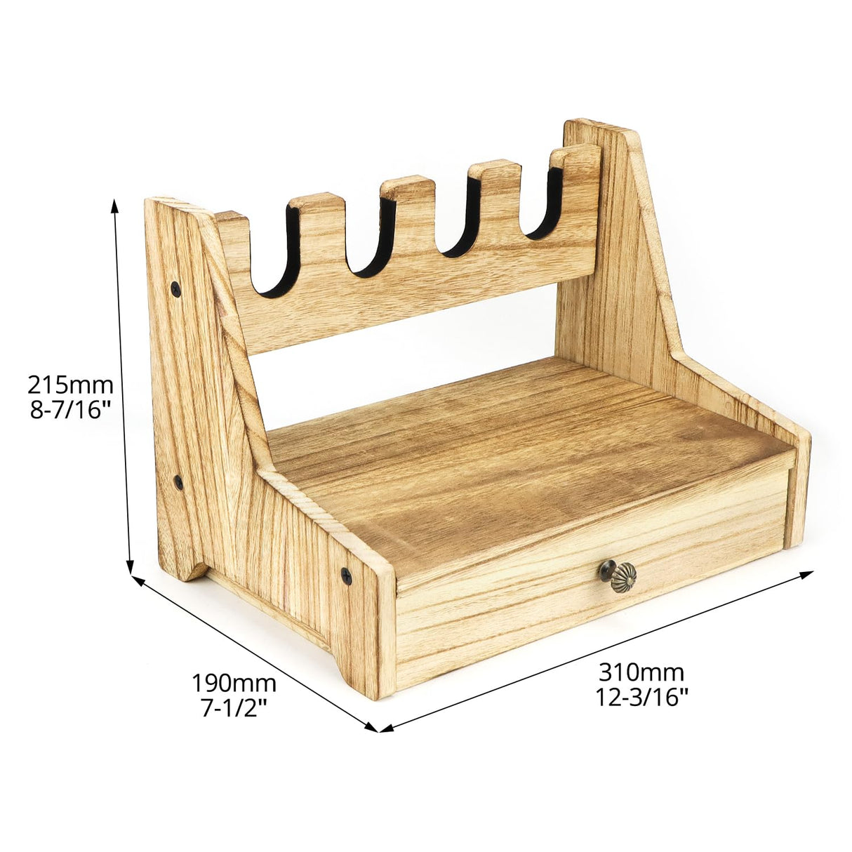 QWORK Wood Pistol Rack Gun Safe - Handgun Rack for Gun Cabinet Storage, with Additional Magazine and Bullet Storage Drawer, 12.2" x 7.6" x 8.5", Pistol Rack Holder, Gun Rack Organizer QWORK