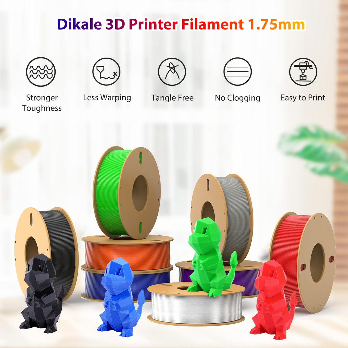 dikale PLA+ 3D Printer Filament 1.75mm No Tangle, Net Weight 250g Spool, 12 Packs, PLA Pro Plus, 12 Assorted Multiple Colors, Total 3KG Material dikale