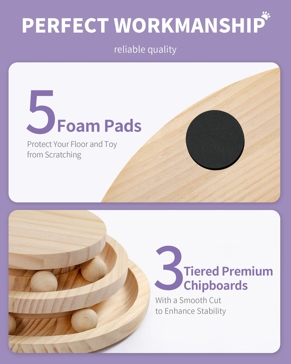 Made4Pets Cat Scratching Post Cat Scratcher Kitten Toys for Indoor Cats Wooden Ball Track Two-Layer Modern Sisal 17.7" Tall Scratch Post Interactive Toy with Dangling Ball MADE 4 PETS