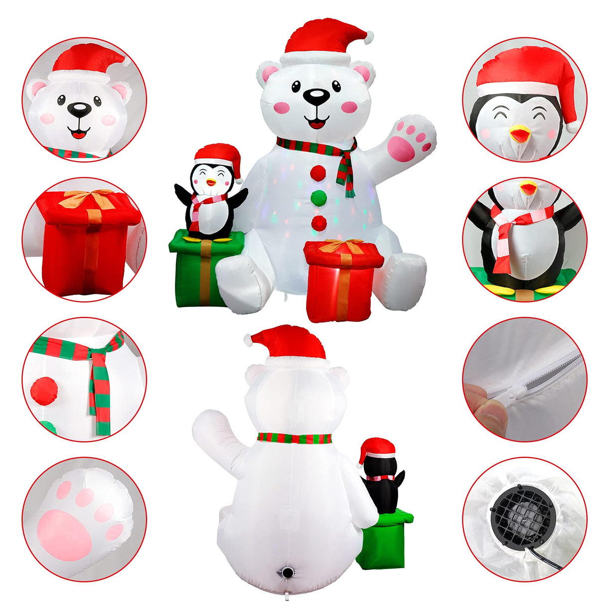 GUDELAK 6 Ft Christmas Inflatables Outdoor Decorations, LED Light Up Polar Bear and Penguin Inflatable Christmas Blow Up Yard Decorations for Garden Lawn Indoor Xmas Holiday Party Decor GUDELAK