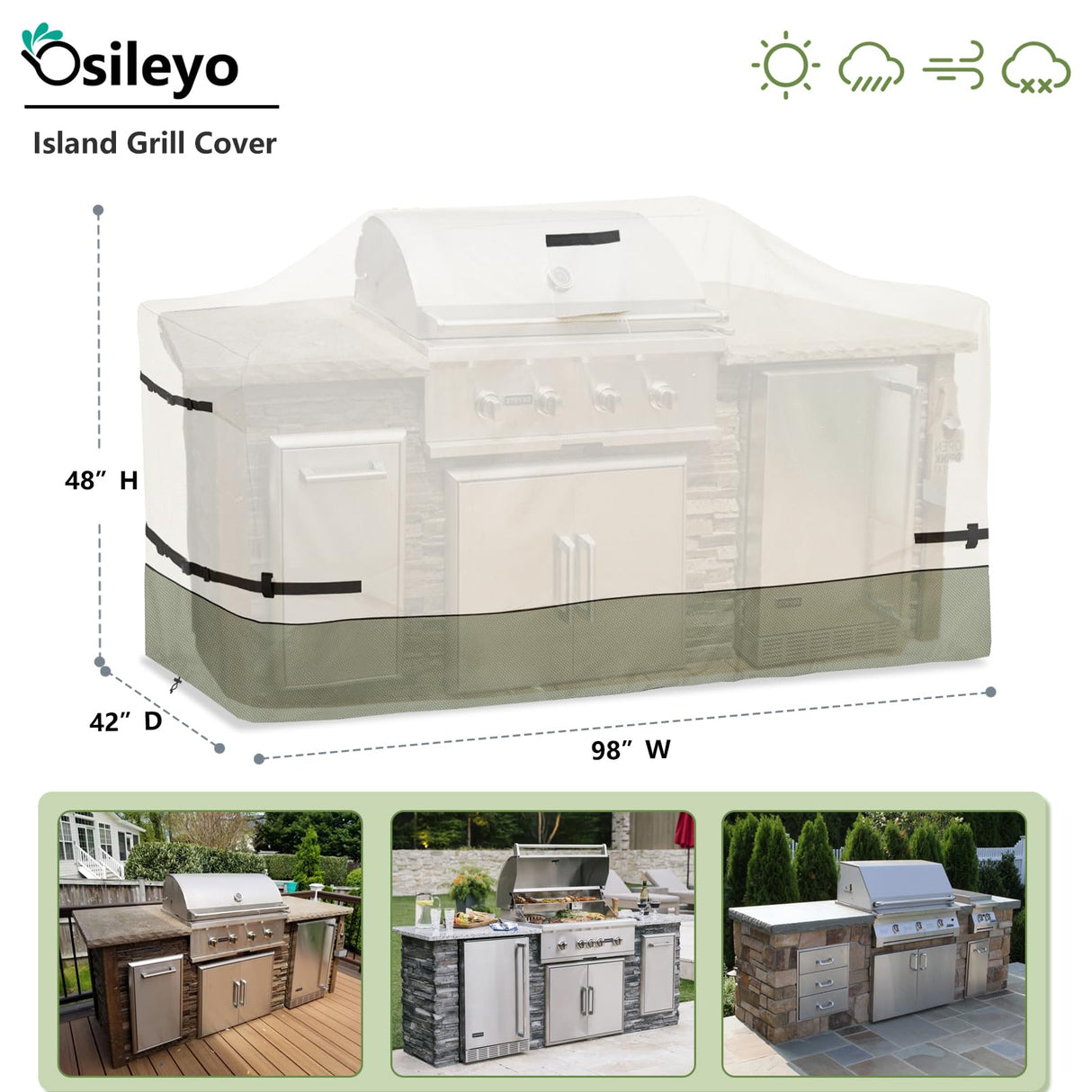 Osileyo 98 Inch Island Grill Cover - Heavy 600D Duty Waterproof All Weather Protection Outdoor Cover,Beige Osileyo