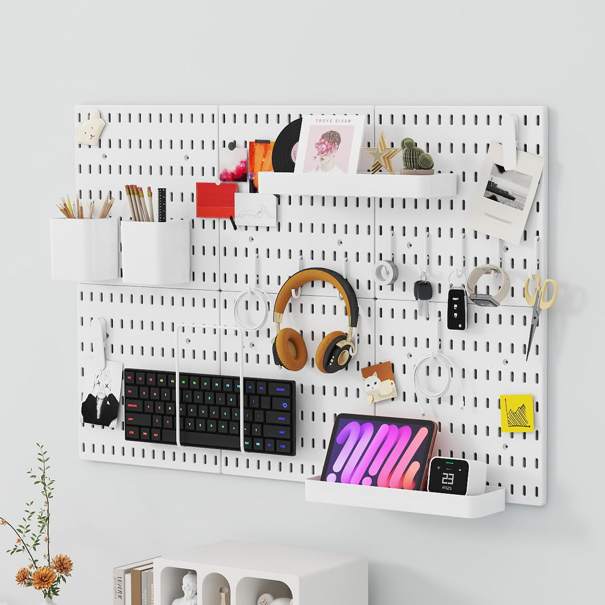 Peg Board, Modular Hanging Peg Board Combination Kit with Accessories for Wall Organizer, Crafts Organization, Ornaments Display, Wall Peg Board (22 Inches x 33 Inches, White) Nafenai