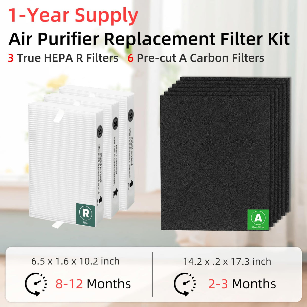 HPA300 HEPA Filter Replacement for Honeywell Air Purifier 3 HEPA R Filters and 6 Pre-cut A Carbon Pre-filter by APPLIANCEMATES APPLIANCEMATES