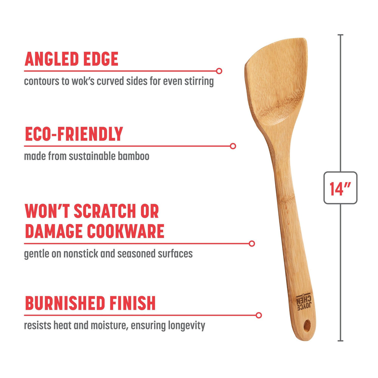 Joyce Chen a Division of Columbian Home Products Joyce Chen 33-2048 Burnished Bamboo Angled Spatula, 14-inch, Pack of 1, Natural JOYCE CHEN