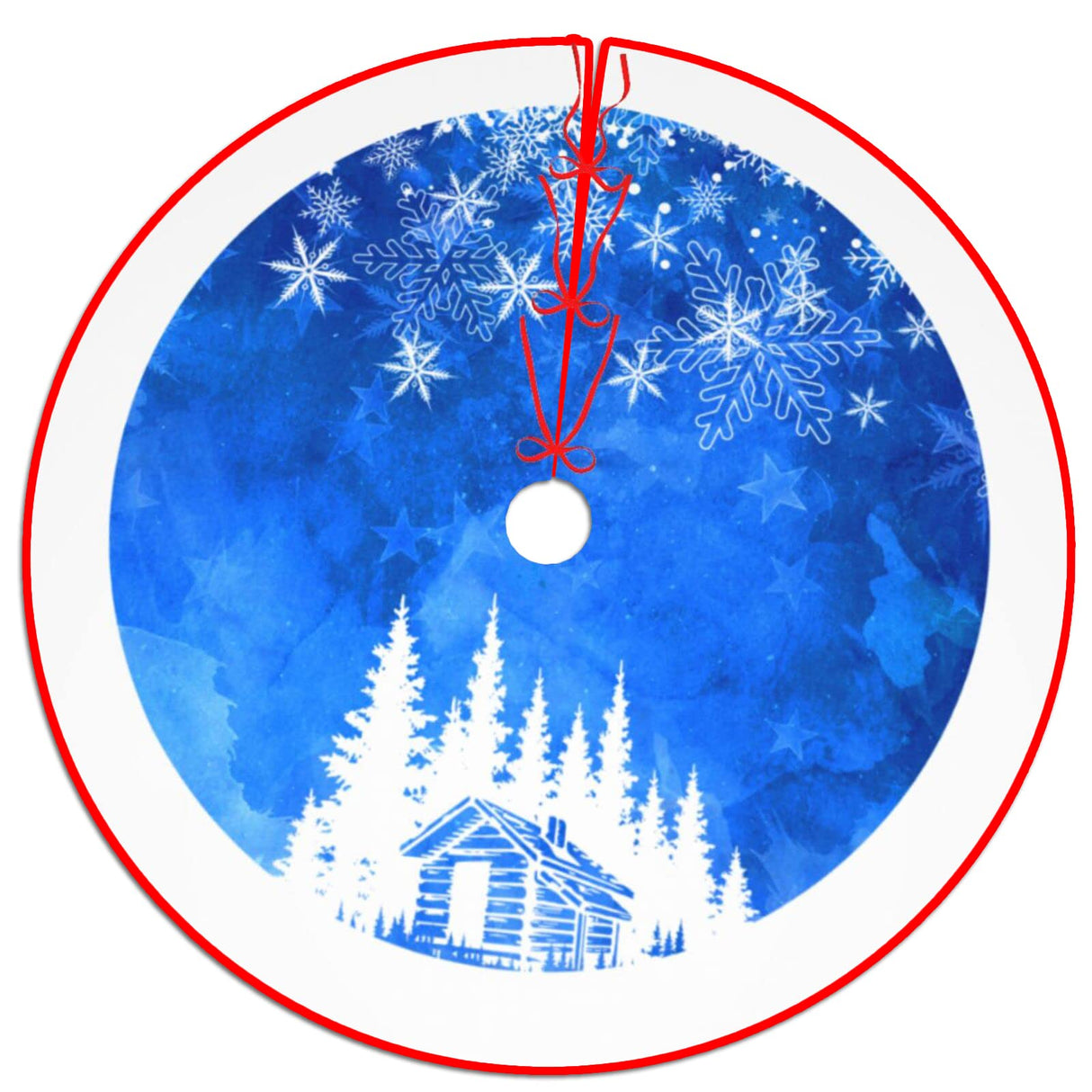 48 Inches Blue Christmas Tree Skirt Rustic Thick Xmas Tree Skirt with Snowflake Winter Happy New Year Decoration for Home Holiday Party OWCRNEF