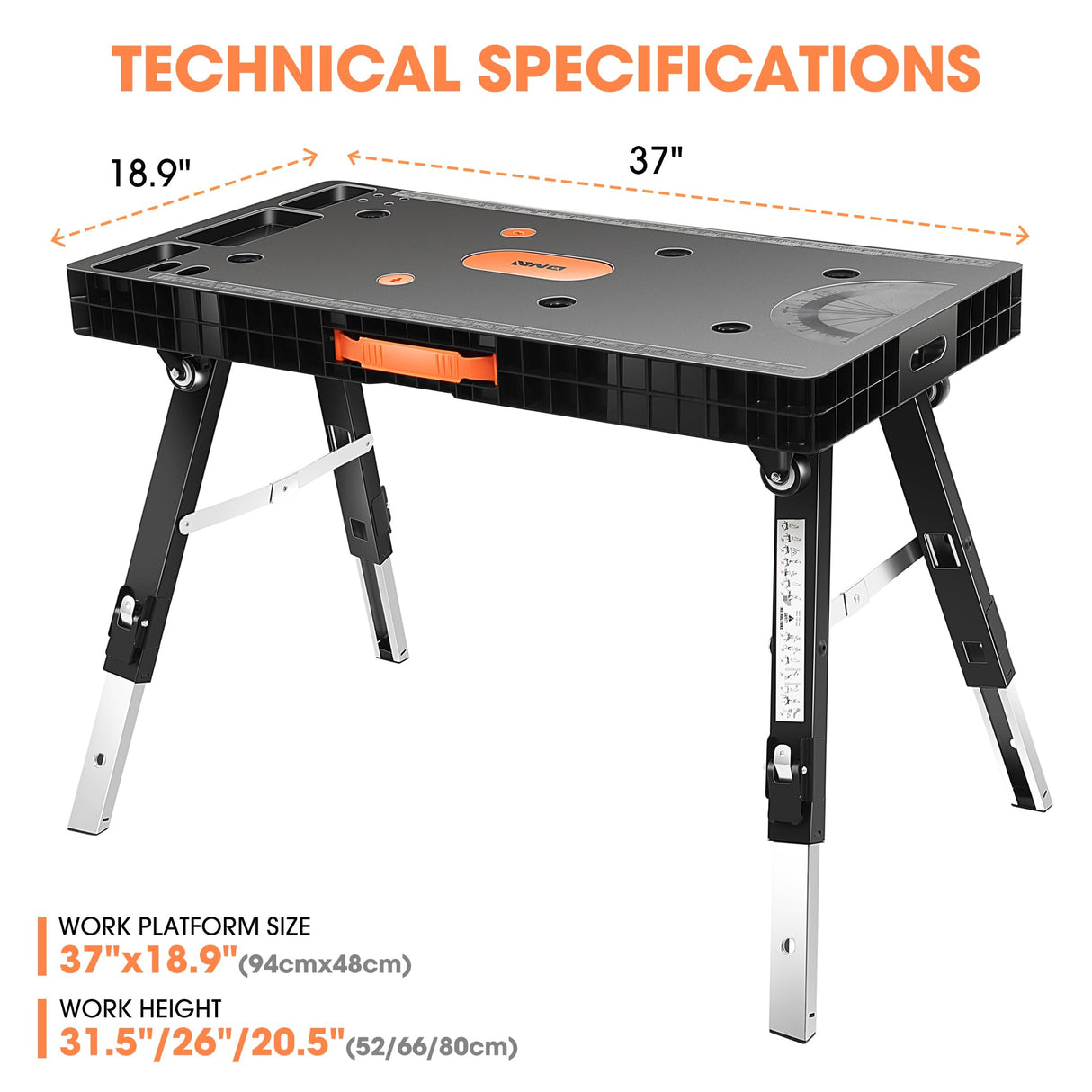 DNA MOTORING 5 in 1 Folding Heavy Duty Workbench - Work Bench, Saw Horses, Scaffold, Car Creeper & Dolly Mode, All in one Multifunctional Work Table for Warehouse Garage, TOOLS-00525 DNA MOTORING