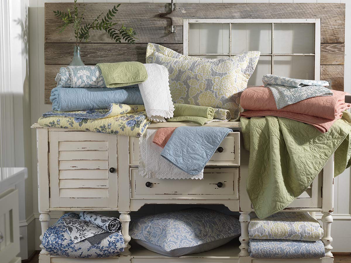 Laura Ashley - King Quilt Set, Reversible Cotton Bedding with Matching Shams, Farmhouse Inspired Home Decor (Paisley Printed Patchwork Blue, King) Laura Ashley