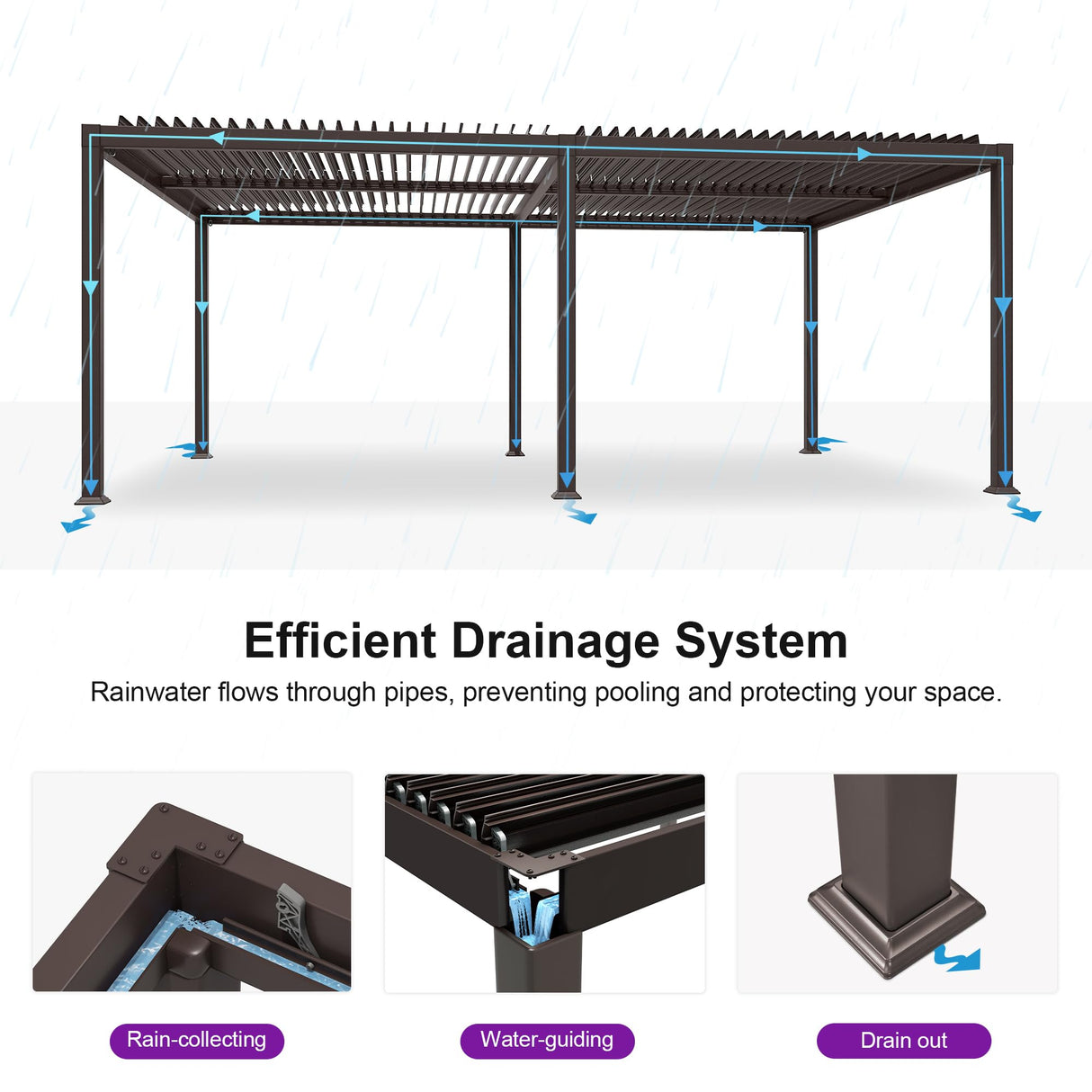 PURPLE LEAF 13' x 20' Louvered Pergola Outdoor Adjustable Louvre Shade Modern Patio Aluminum Pergola with Retractable Roof for Deck Backyard Garden Hardtop Gazebo PURPLE LEAF
