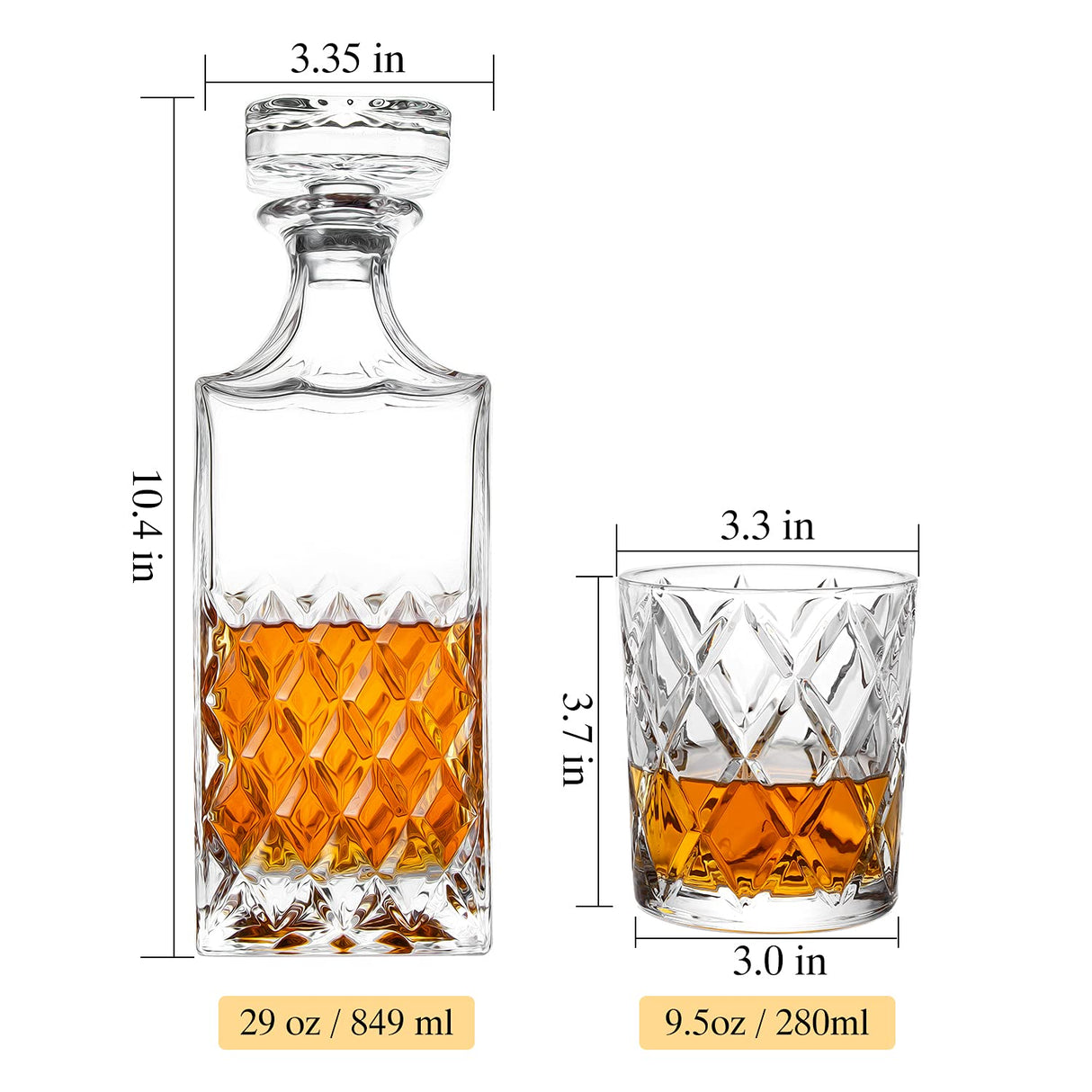 LIGHTEN LIFE Whiskey Decanter Set,Italian Style Decanter Set with 4 Glasses in Gift Box,Crystal Bourbon Decanter Set for Scotch,Liquor,Whiskey Decanter Set for Men and Women LIGHTEN LIFE