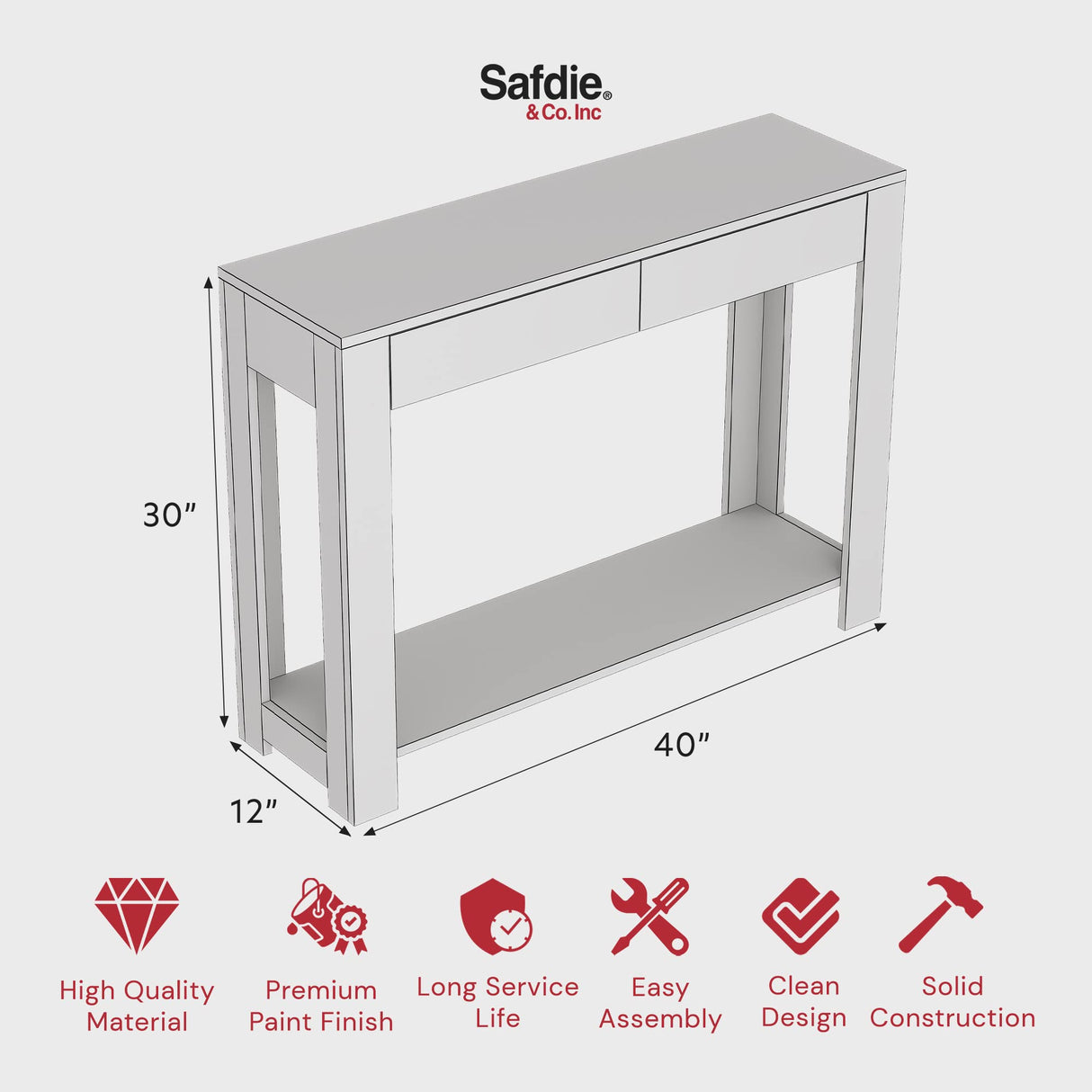 Safdie & Co. - White Console Tables for Entryway, Boho Console Table with Drawer and Shelf, Use As Doorway Table, White Makeup Desk, or Accent Furniture for Decorating Foyer, 12 x 40 x 30 Inches Safdie