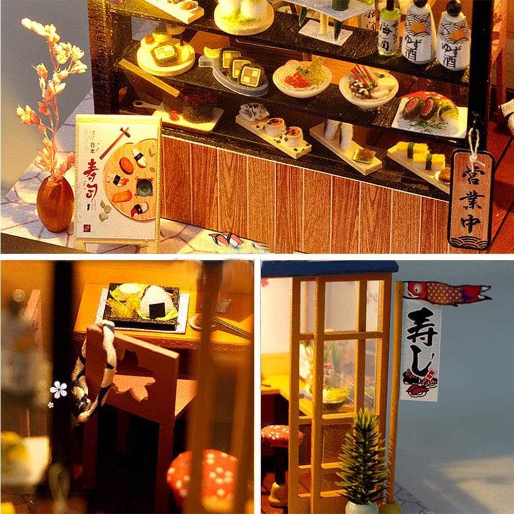 DIY Miniature House Kit with LED Light,Japanese Style Dollhouse Miniature House Kit,Mini House kit Ideal Gifts for Birthday Christmas CHOOYIH