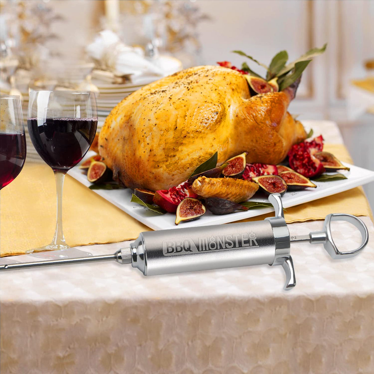 BBQ Monster Meat Injector Syringe Kit with 4 Professional Marinade Injector Needles for BBQ Grill Smoker, Turkey and Brisket; 2-oz Large Capacity, Including Paper User Manual, Recipe E-Book (PDF) OFG