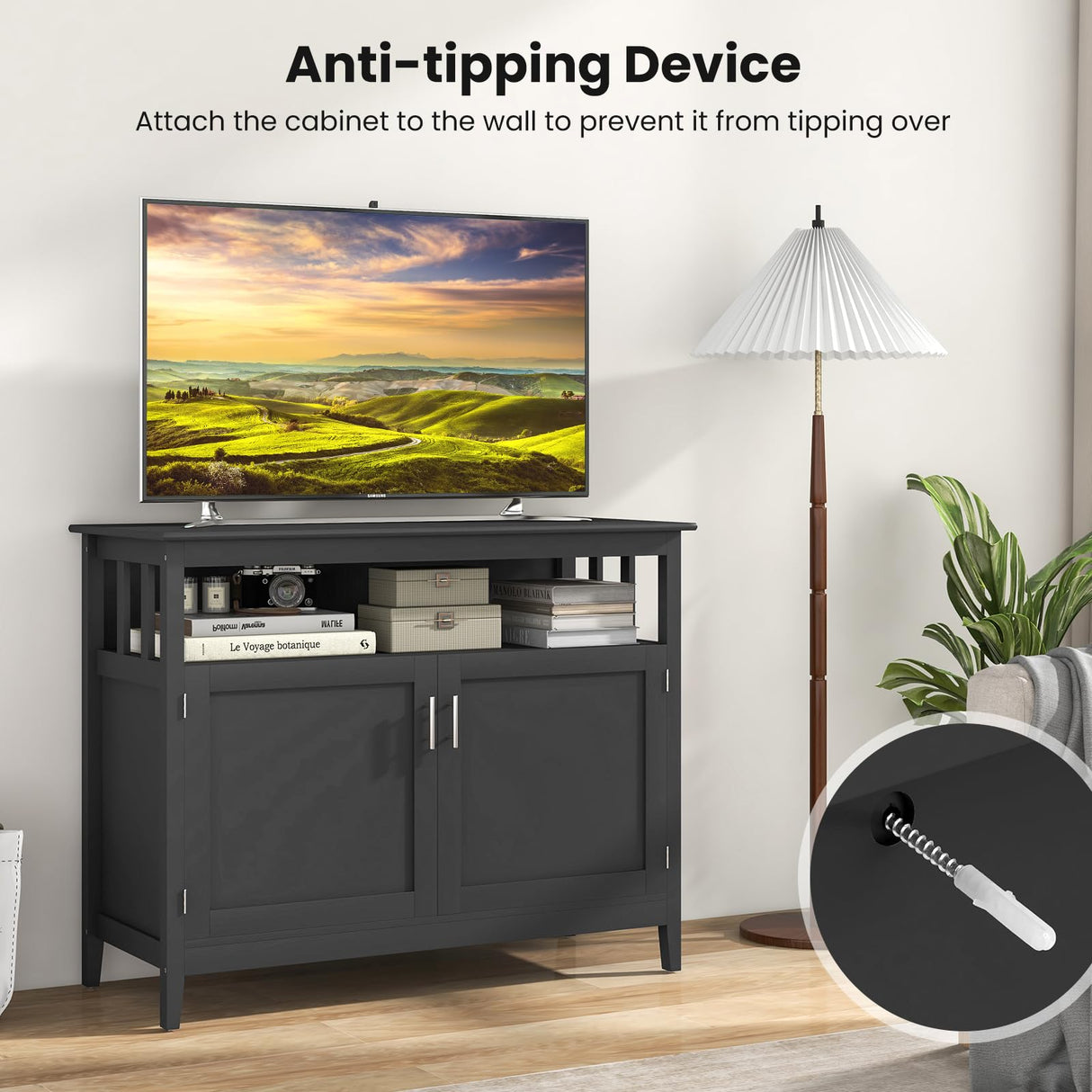 LOKO Buffet Cabinet with Storage, Freestanding Kitchen Cabinet with Adjustable Shelf, Storage Sideboard Console Table, 45 x 20 x 36 inches (Black) LOKO