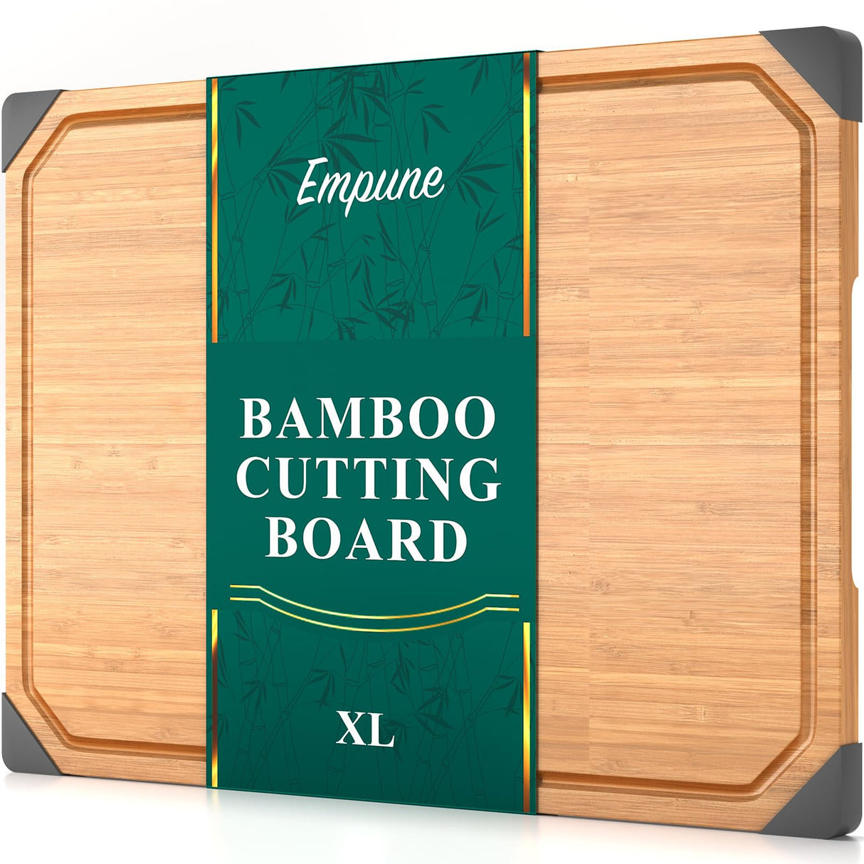 Bamboo Cutting Board, Empune Wood Cutting Boards for Kitchen with Non-slip Rubber Feet Wooden Chopping Board for Meat and Vegetables, XL Empune