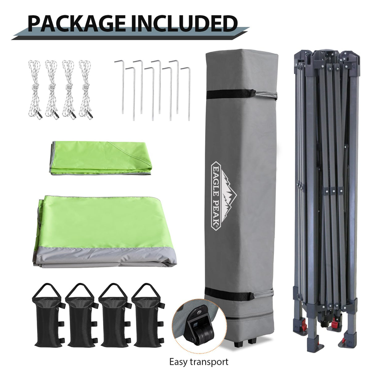 EAGLE PEAK 13x13 Straight Leg Pop Up Canopy Tent Instant Outdoor Canopy Easy Single Person Set up Folding Shelter w/Auto Extending Eaves 169 Square Feet of Shade (Gray) EAGLE PEAK