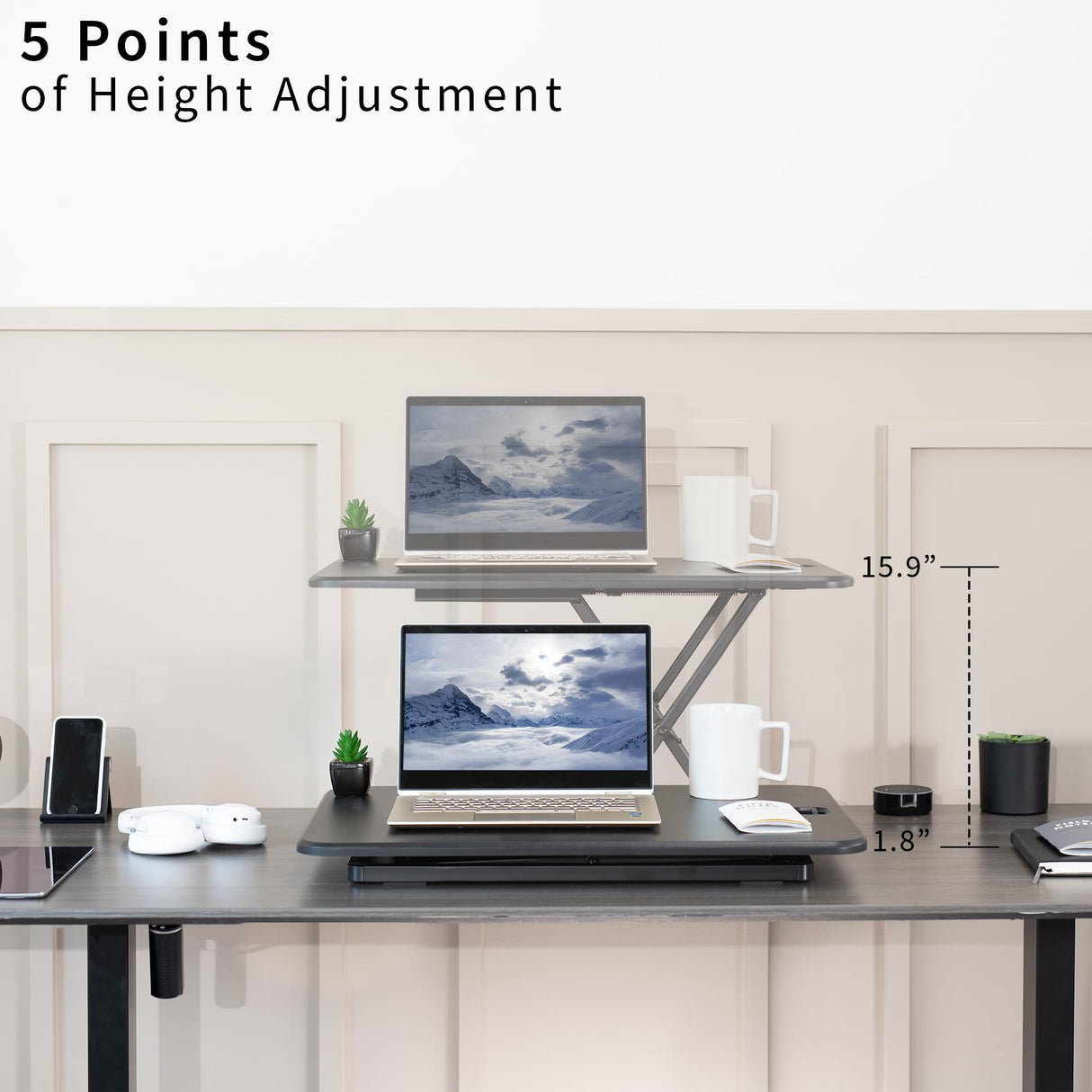 VIVO Ultra-Slim Single Top Height Adjustable Standing Desk Riser, Compact Sit Stand Desktop Converter for Monitor or Laptop, Black, DESK-V001J VIVO