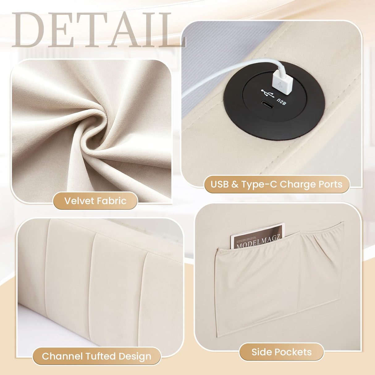 Twin Size Daybed with Pop Up Trundle Bed,Velvet Twin to King Size Day Bed Frame with USB Ports&Side Pockets,Extendable Upholstered Wooden Sofa Bed for Bedroom,Living Room,No Box Spring Needed,Beige JEEOHEY