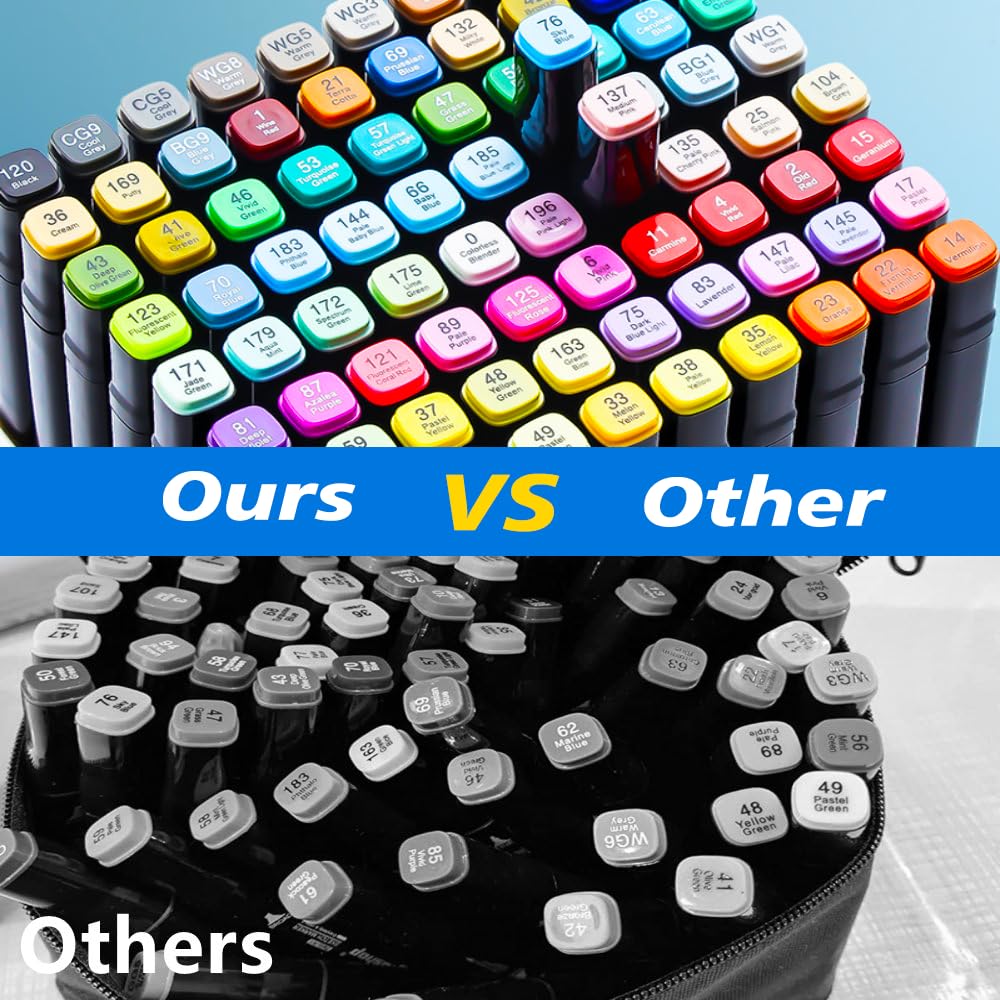 ATOPSHINY Alcohol Markers 168 Colors Drawing Pens Set Dual Tip Permanent Art Markers for Kids and Adult Gifts-168 Black Shell Refillable ATOPSHINY