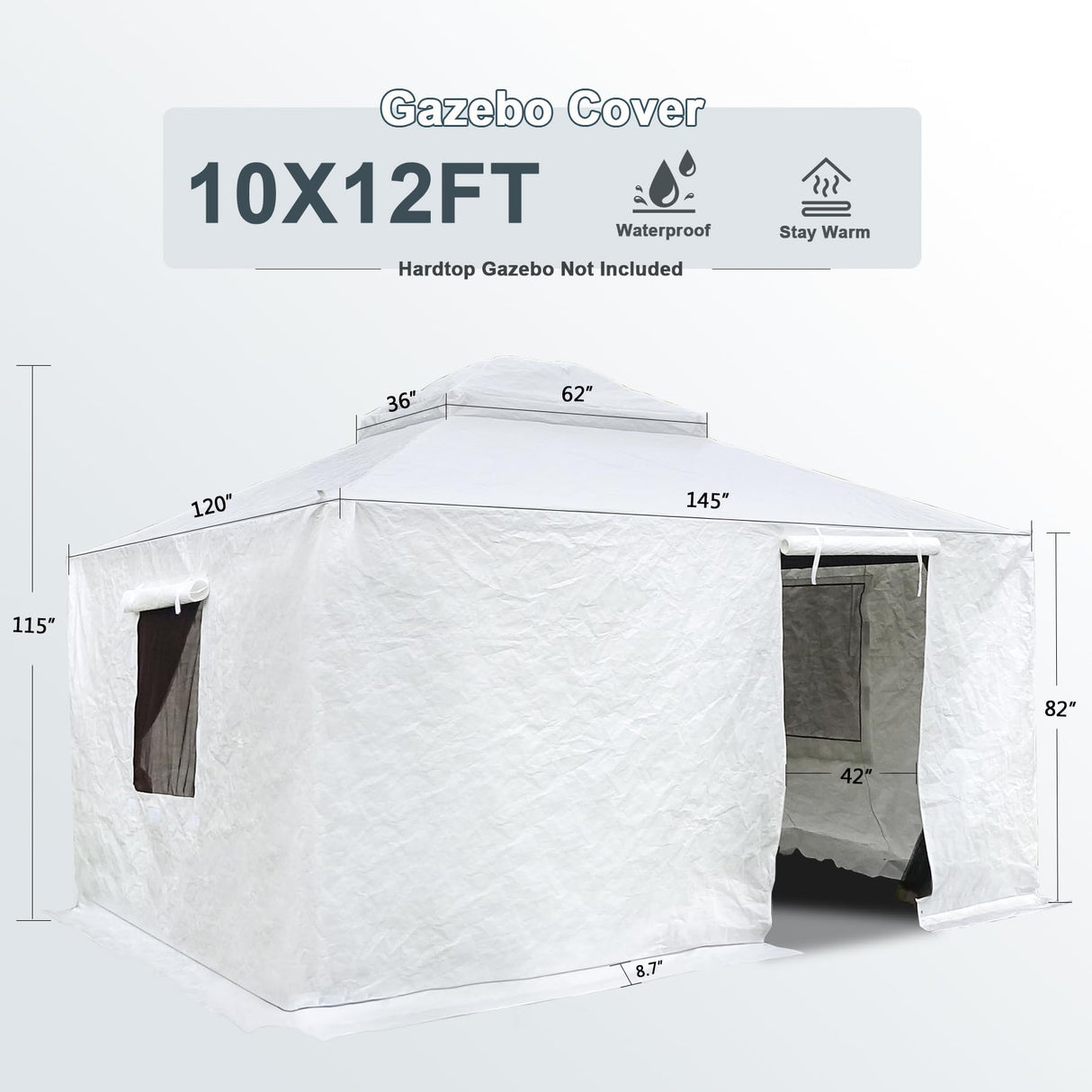 Domi 10' x 12' Universal Winter Gazebo Cover for Hardtop Gazebos,Outdoor Waterproof Enclosed Cover with Sidewalls and Mesh Windows,White (Gazebo not Included) domi outdoor living