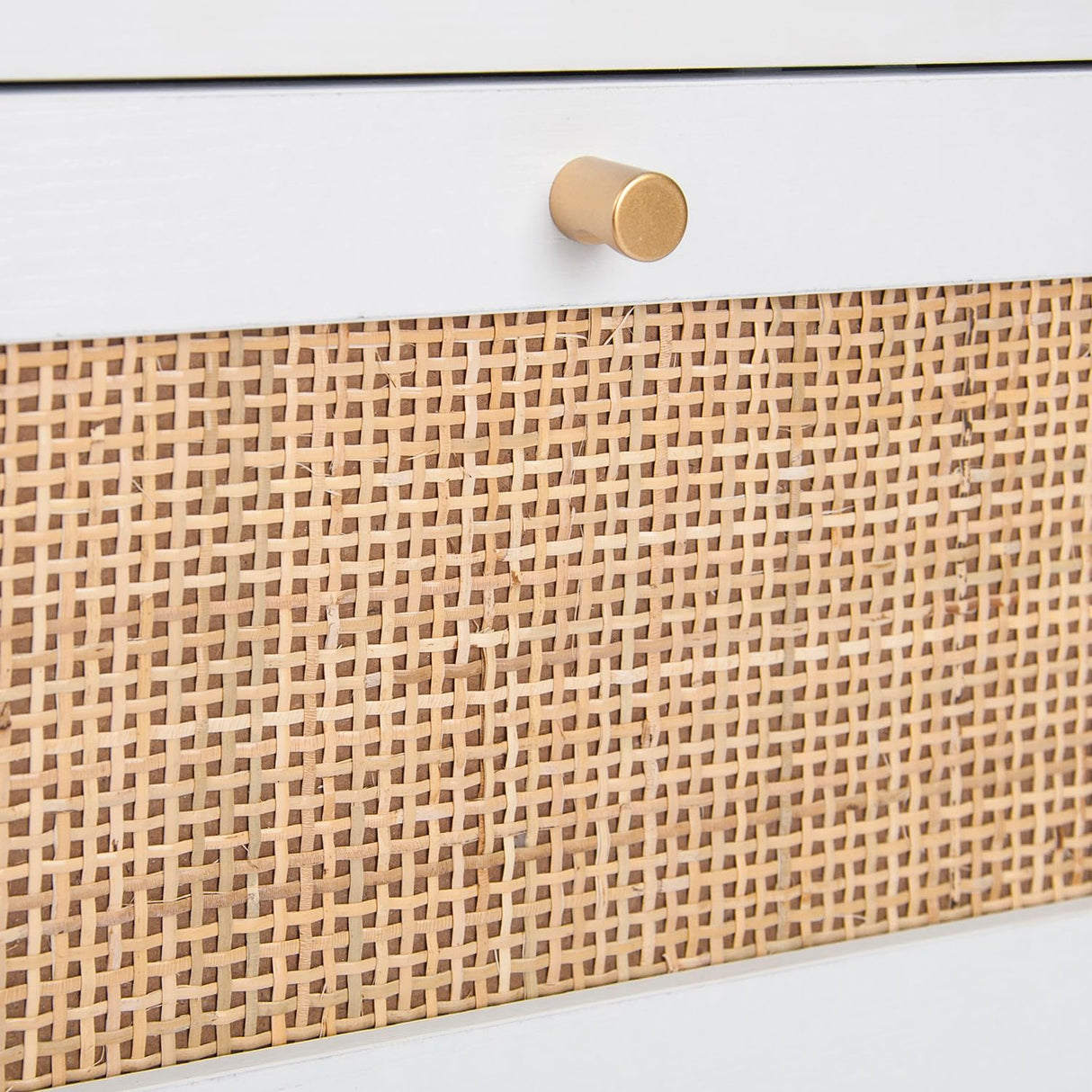 Natural Rattan Nightstands Set of 2, Accent End Table, Boho Bedside Table with 1 Hand Made Decorated Door for Living Room, Bedroom, White Angel Sar