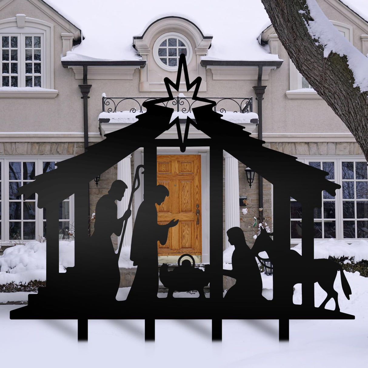 Cinnvoice 40" x 31" Large Metal Nativity Scene Yard Stake Christmas Religious Faith Garden Stakes Waterproof Xmas Outdoor Nativity Yard Decor with Stake for Xmas Holiday Lawns Outdoor Decor(Black) Cinnvoice