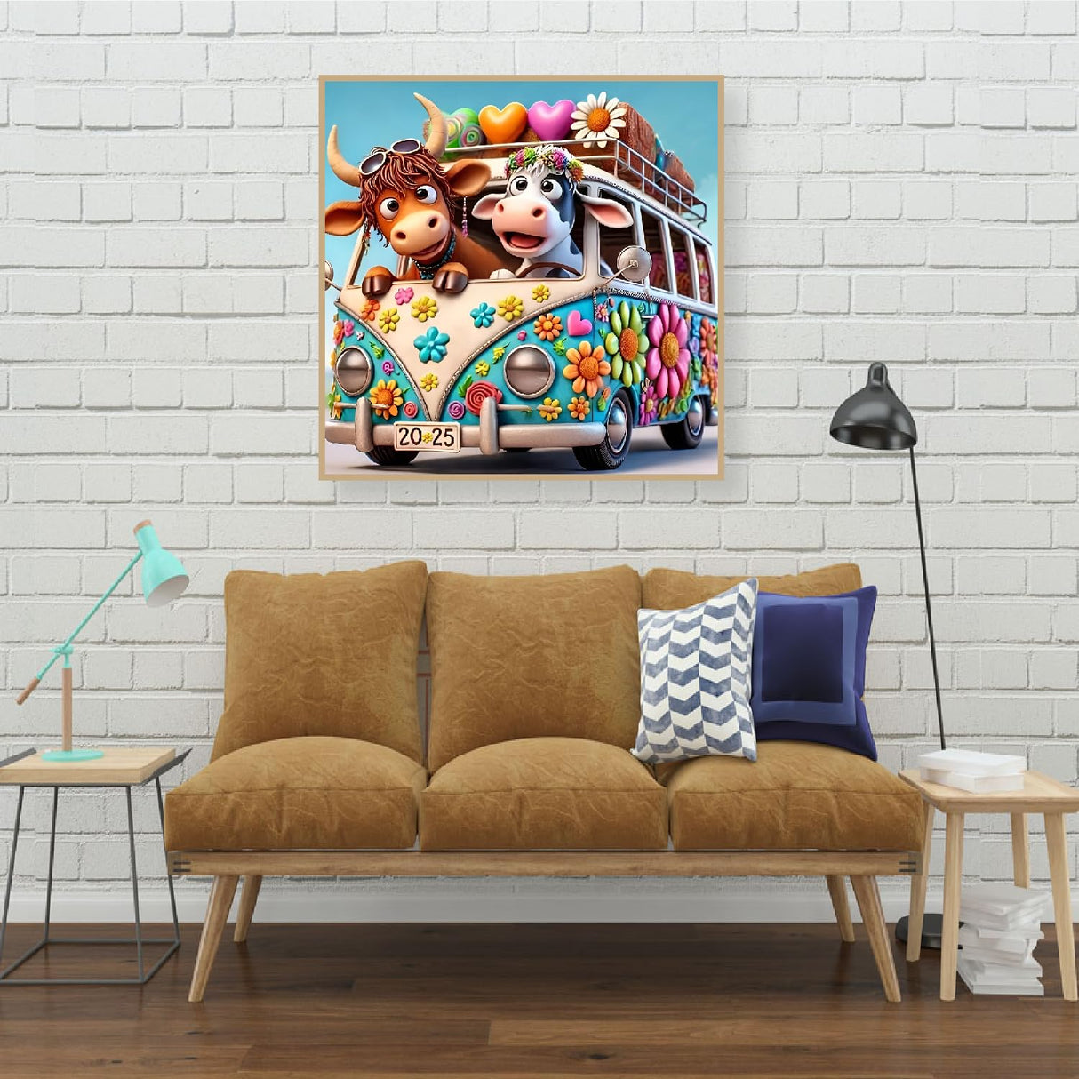 uuxsretaio Cow Diamond Painting Kits for Adults, Bus Diamond Art Kits for Adults Beginner, Adult Diamond Art, DIY Easy Full Drill Diamond Dots Paintings for Home Wall Decor 14X14 Inch uuxsretaio