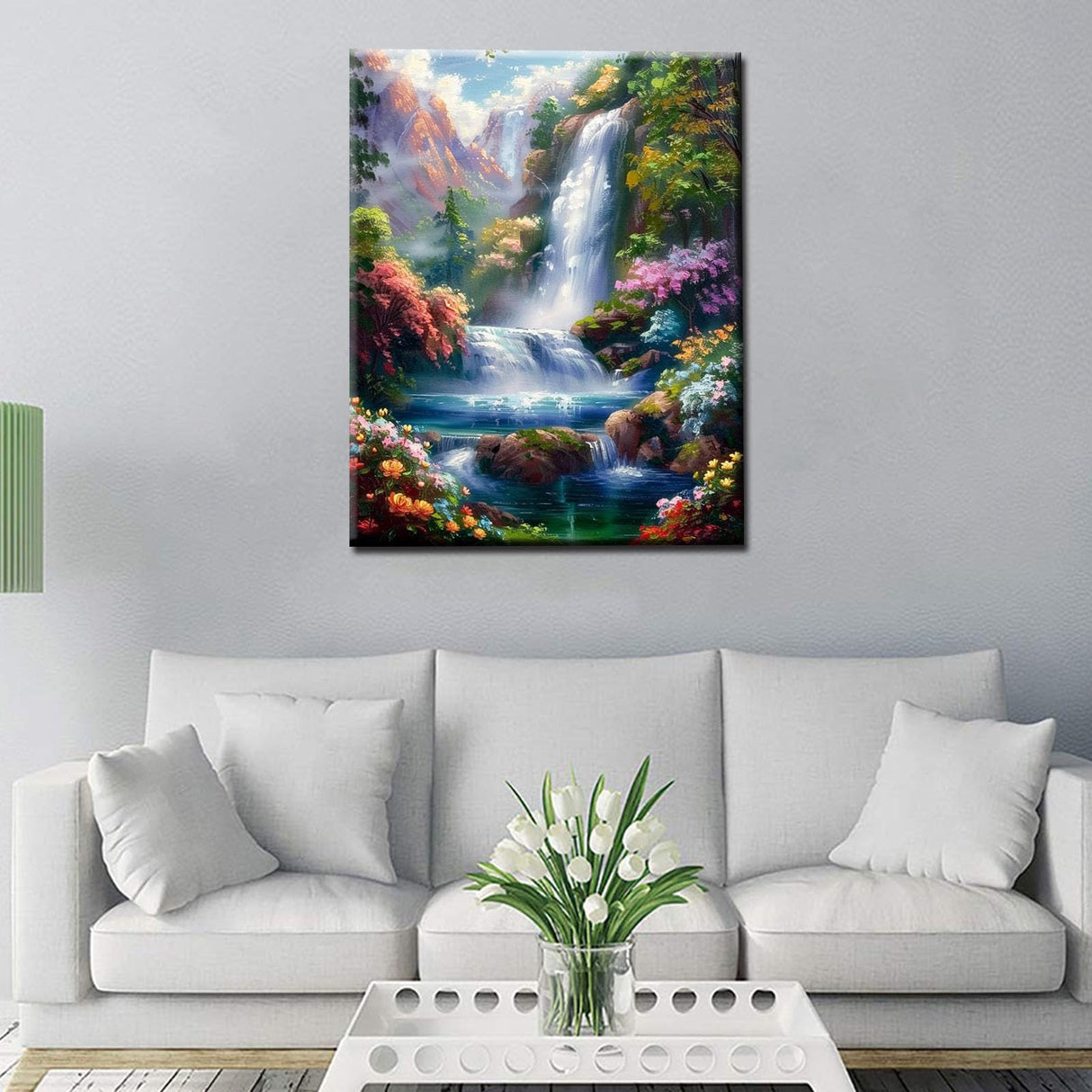 Aihonmin Autumn Forest Paint by Numbers Waterfallat Sunlight Paint by Numbers Kits for Adult Beginners,Tranquility Fall Scenery Painting Kits Home Wall Decor Art Crafts Without Framed 16''W x 20''H Aihonmin