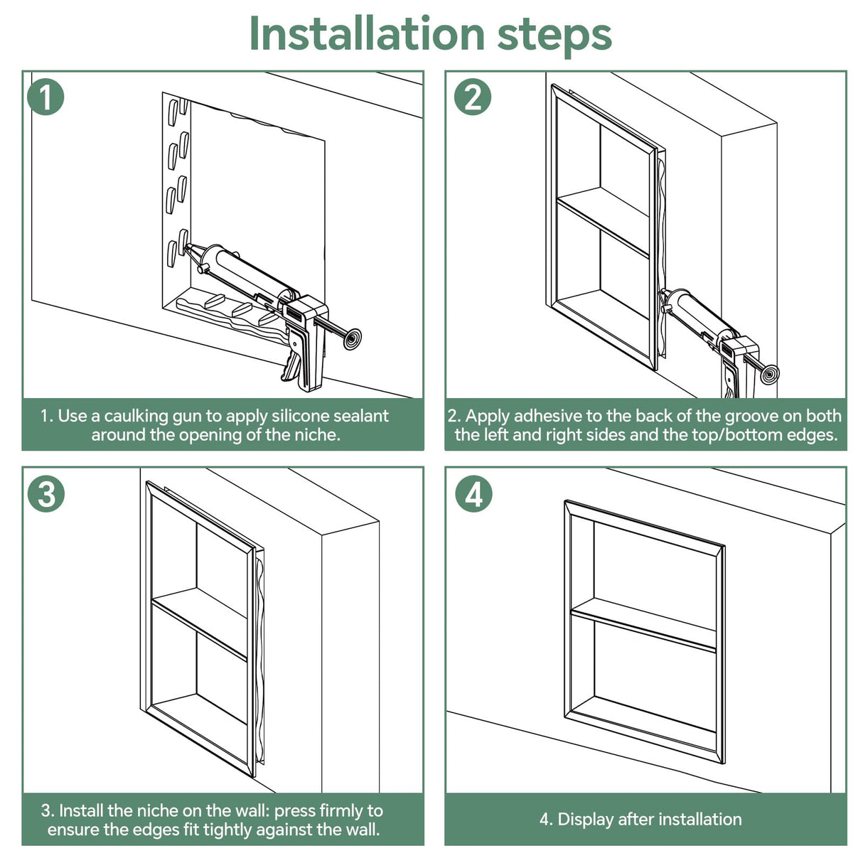 Giklux Stainless Steel Recessed Medicine Cabinet 14''*24'', Rust-Proof Metal Wall Niche, in Wall Shower Niche Shelf Insert Replacement, Recessed Medicine Cabinets for Drywall, Bathroom Storage, Black Giklux