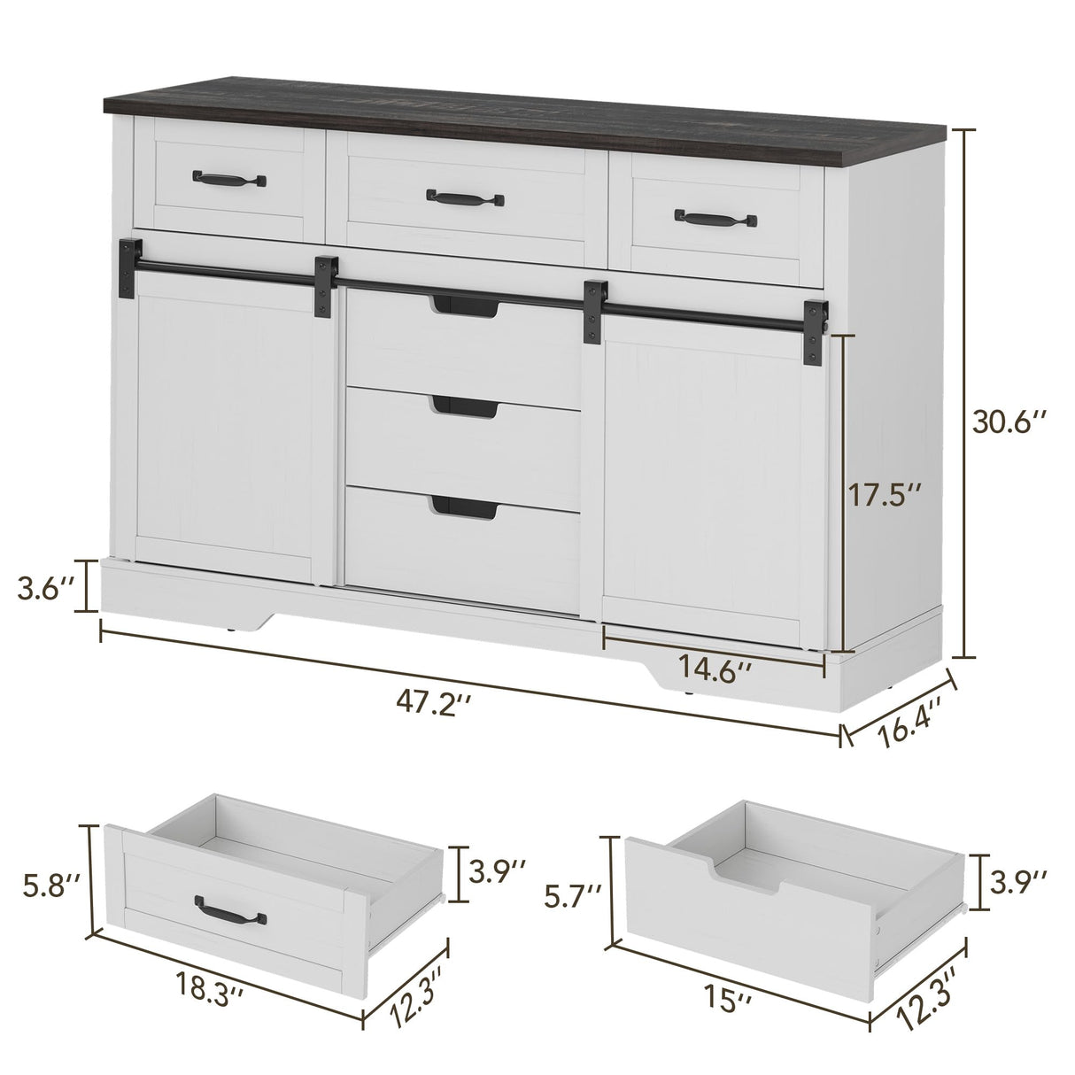 GAOMON Farmhouse 6 Drawers Dresser for Bedroom with Sliding Barn Doors, Wood Dressers & Chest of Drawers, Rustic Dressers TV Stand, Dresser Organizer for Bedroom, Living Room, White GAOMON
