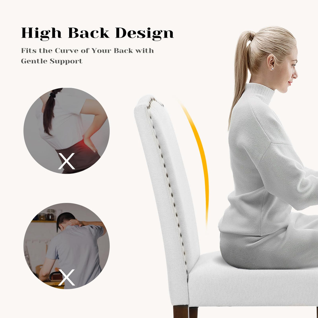 DUMOS Dining Chairs Set of 2, Fabric Dining Room Chairs, Upholstered Parsons Chairs with Nailhead Trim & Wood Legs, Kitchen Side Chair for Dining Living Room,Bedroom - Grey DUMOS