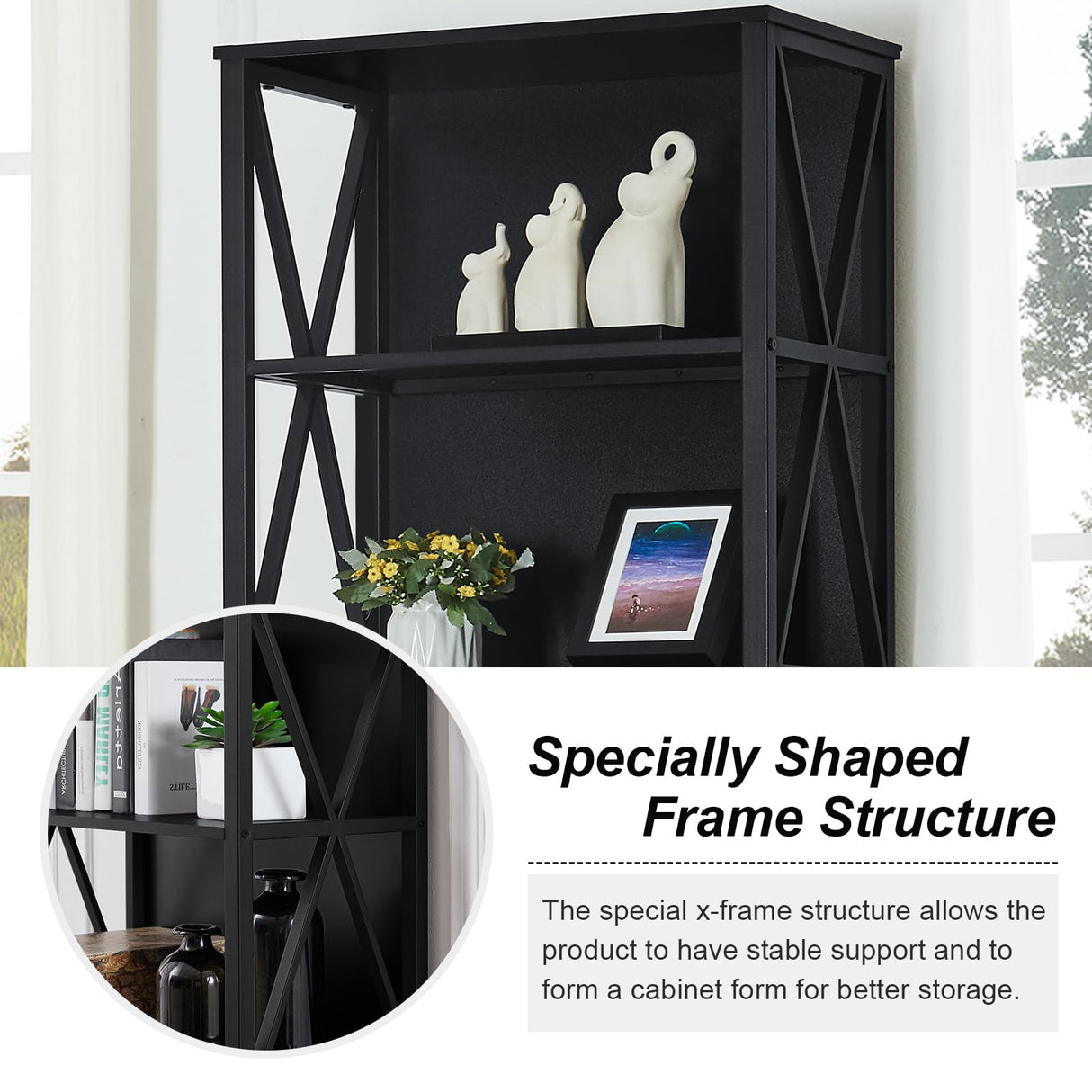 HOMISSUE Bookshelf, 7-Tier Bookshelf, Rustic Wood Metal Bookshelves and Bookcases, Freestanding Open Bookshelf, Industrial Tall Bookcase for Home Office, Living Room and Bedroom, Black HOMISSUE