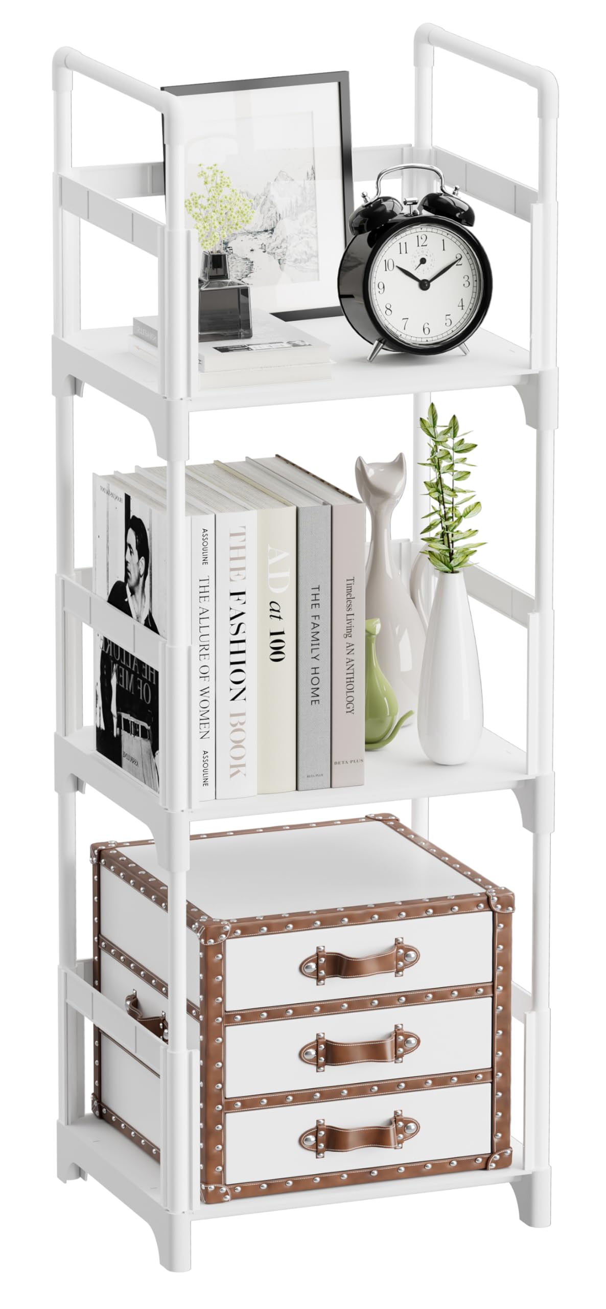 FIDUCIAL HOME 3 Tiers Small Bookshelf Book Shelf White Kids Bookcase Mini Short Book Rack Storage Organizer Easy Assemble, Sturdy FIDUCIAL HOME